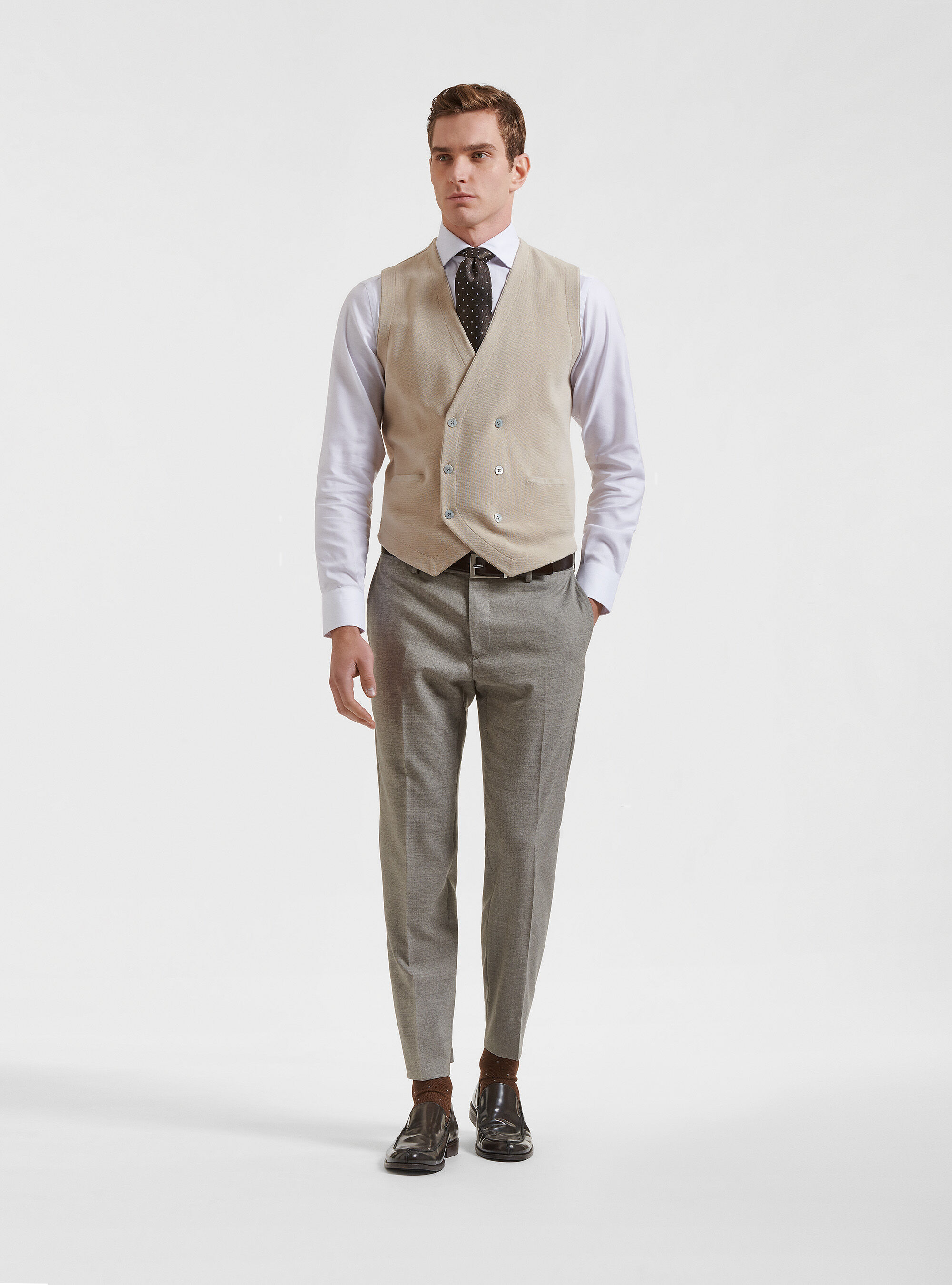 Gilet doppiopetto in maglia in puro cotone extrafine, ECRU