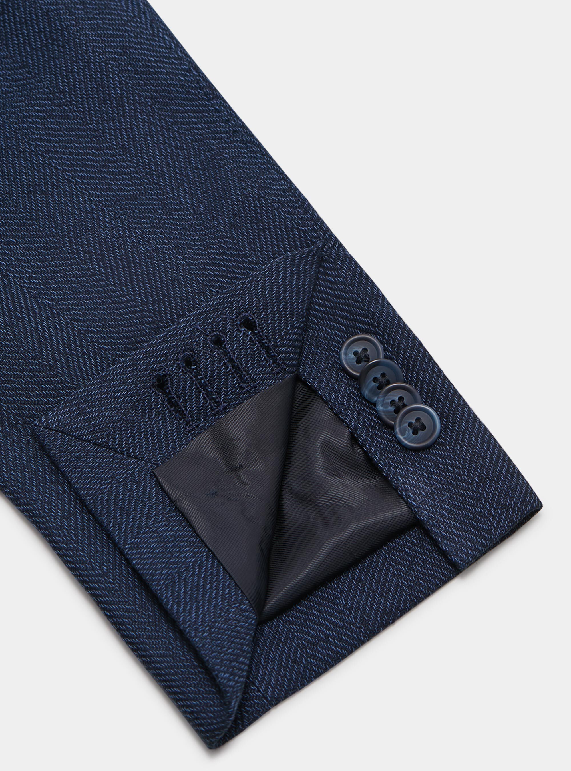 Giacca in cotone e lino spigato, BLU SCURO