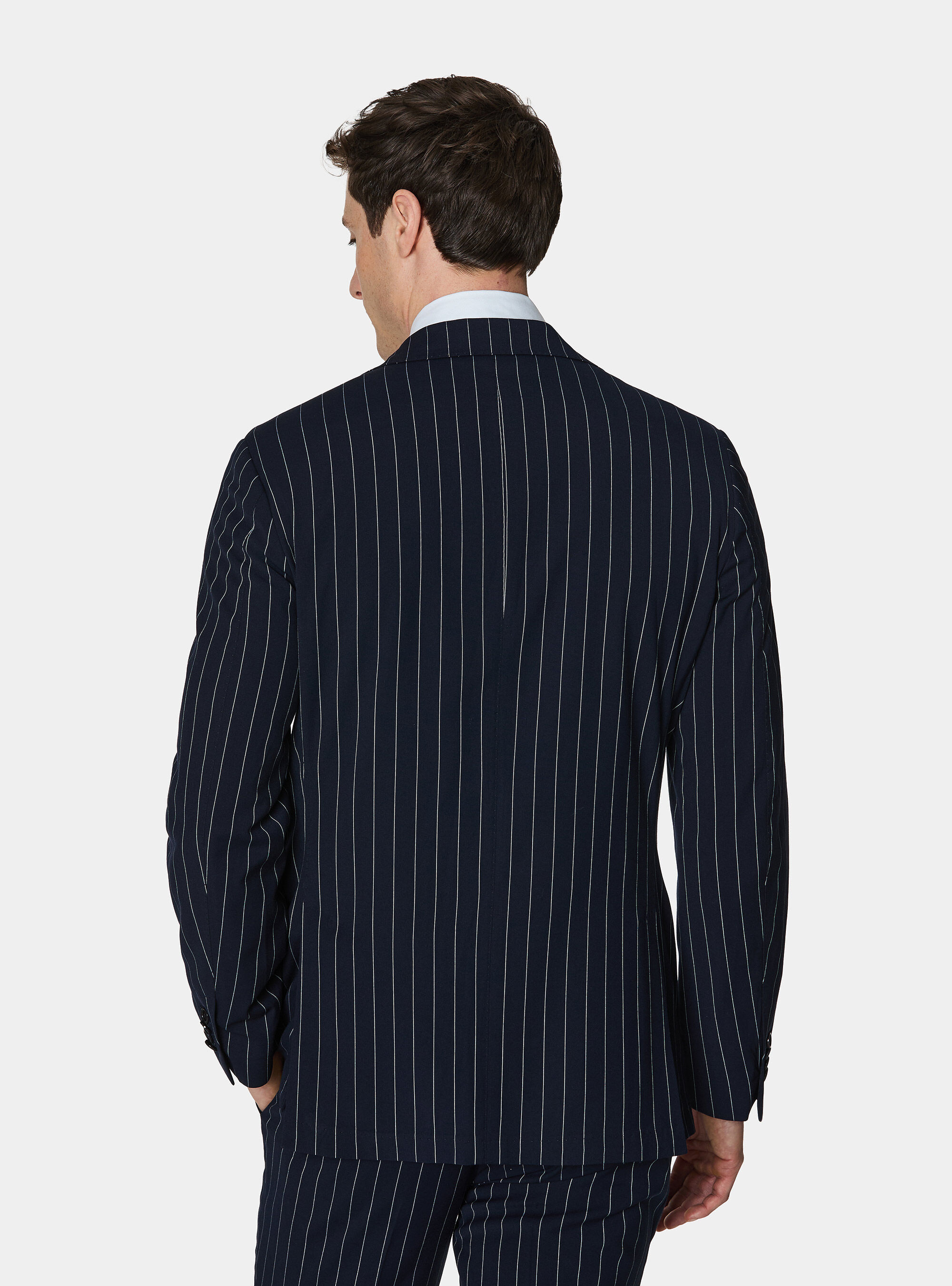 Single-breasted pinstriped suit blazer, NAVY BLUE