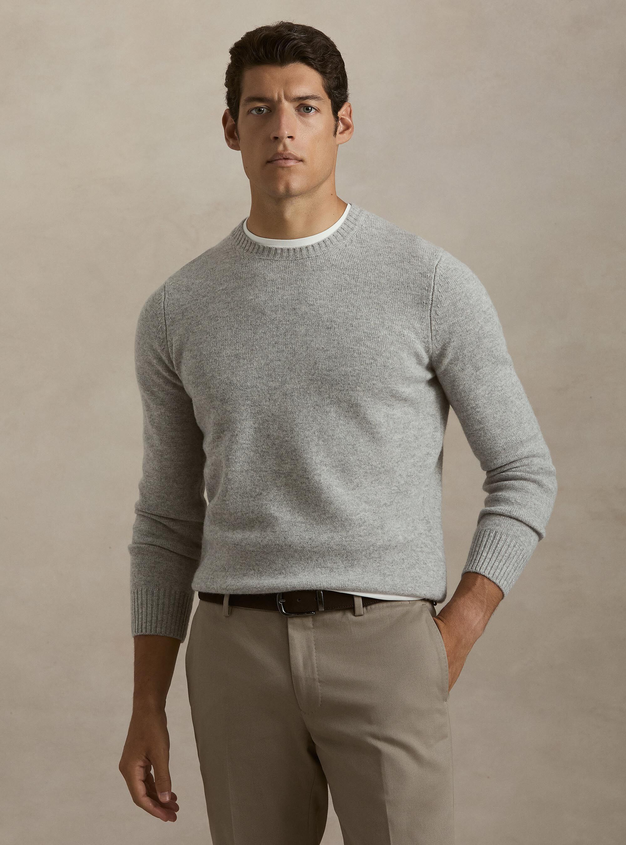 Crew-neck sweater in a wool and cashmere blend