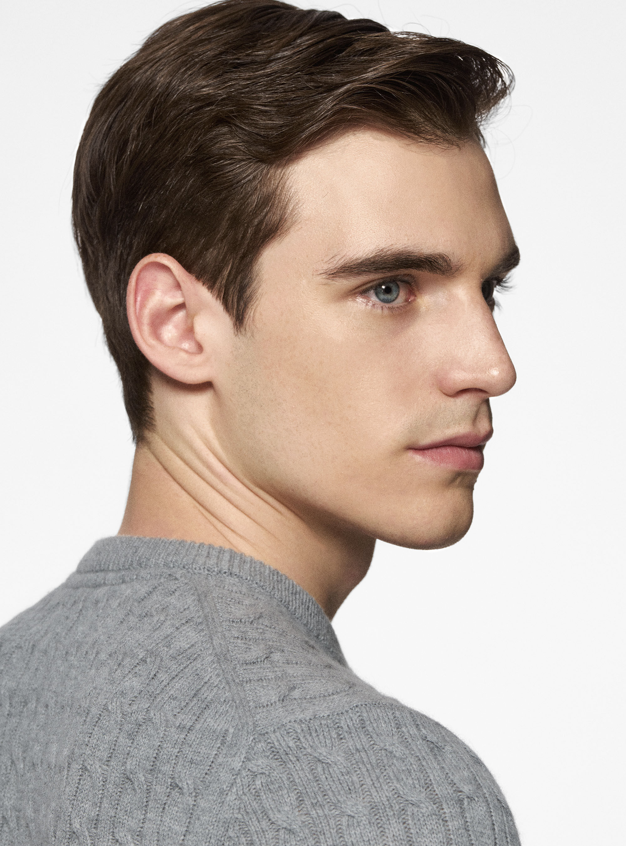 Maglia girocollo con treccia in lana e cashmere, GRIGIO MELANGE 0151C