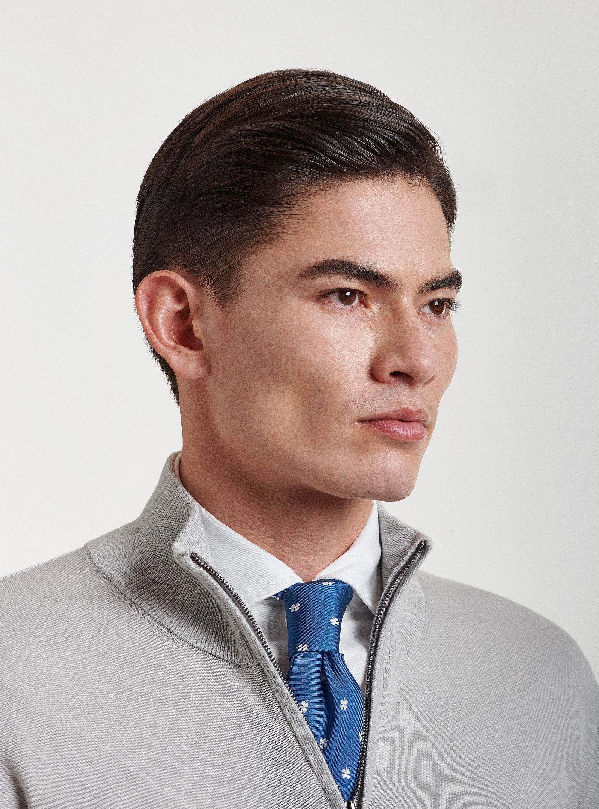 Jersey de algod&oacute;n extrafino con media cremallera, GRIS CLARO JASPEADO