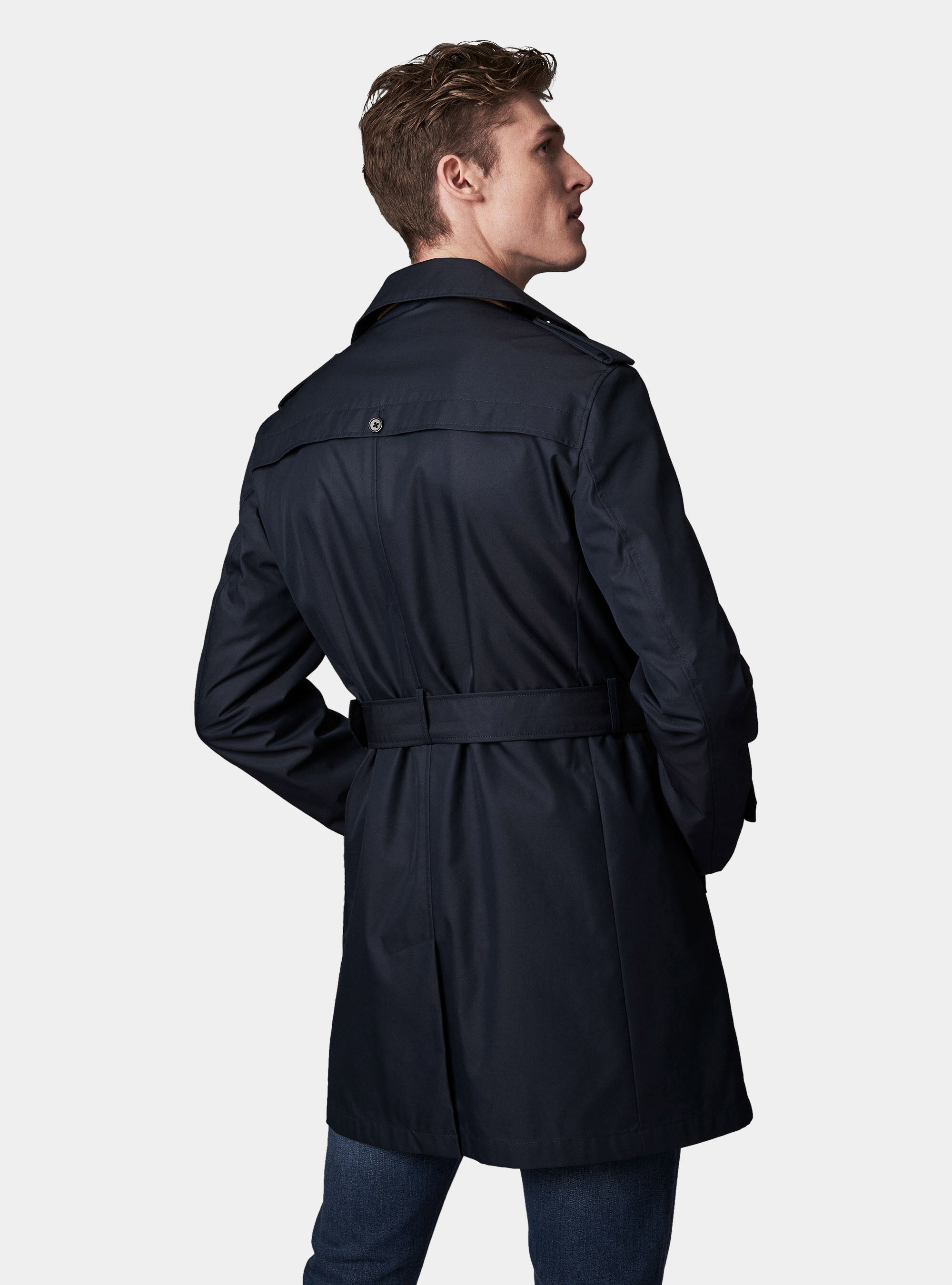 Trench blend technical cotton double-breasted, NAVY BLUE
