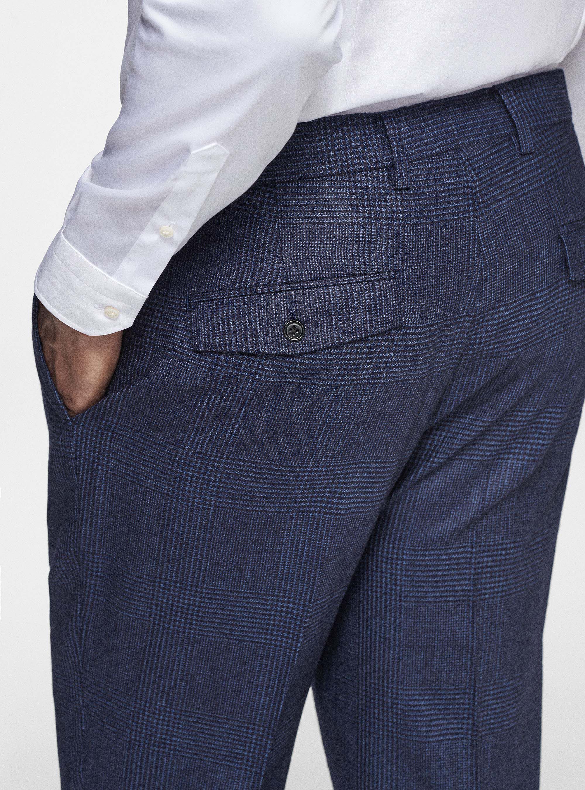 Patterned pure wool trousers, NAVY BLUE