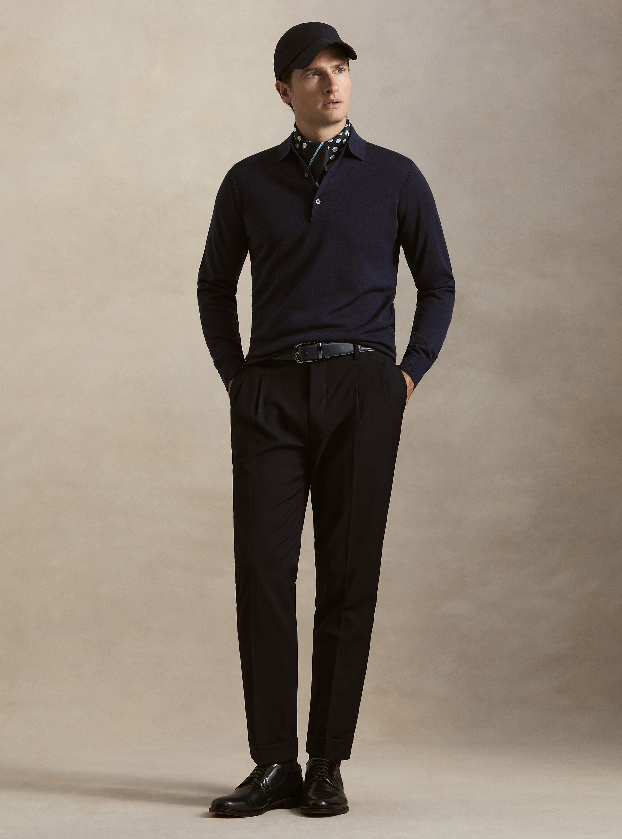 Extrafine merino wool knit polo shirt