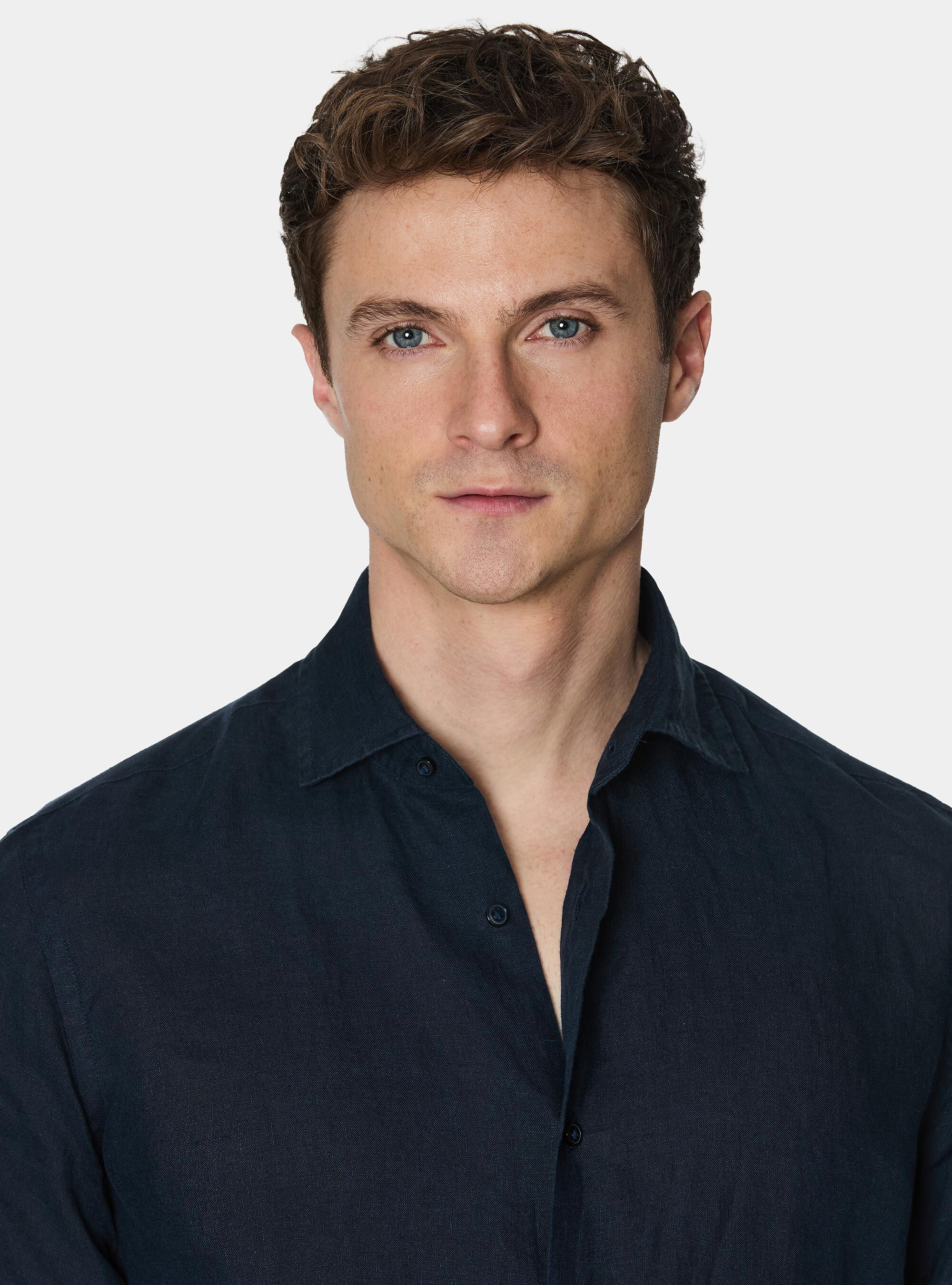 Pure linen shirt, NAVY BLUE