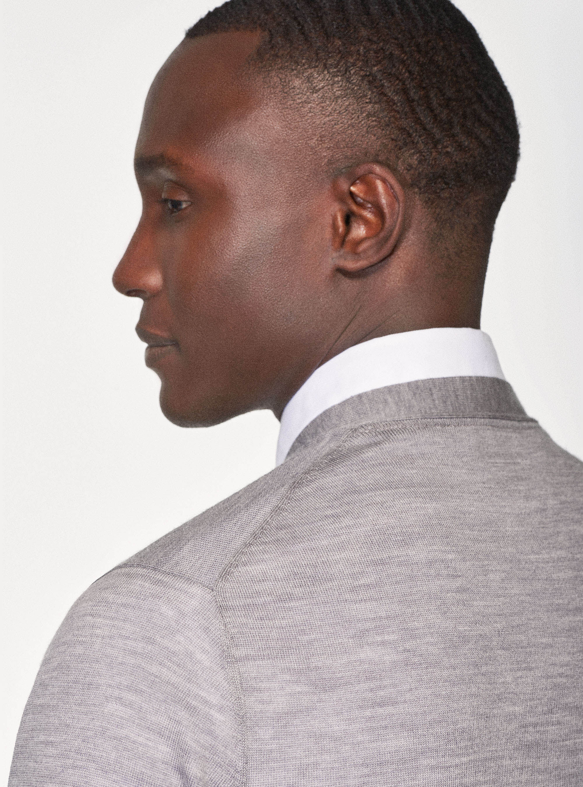 Buttoned cardigan in pure merino wool, LIGHT GREY MELANGE