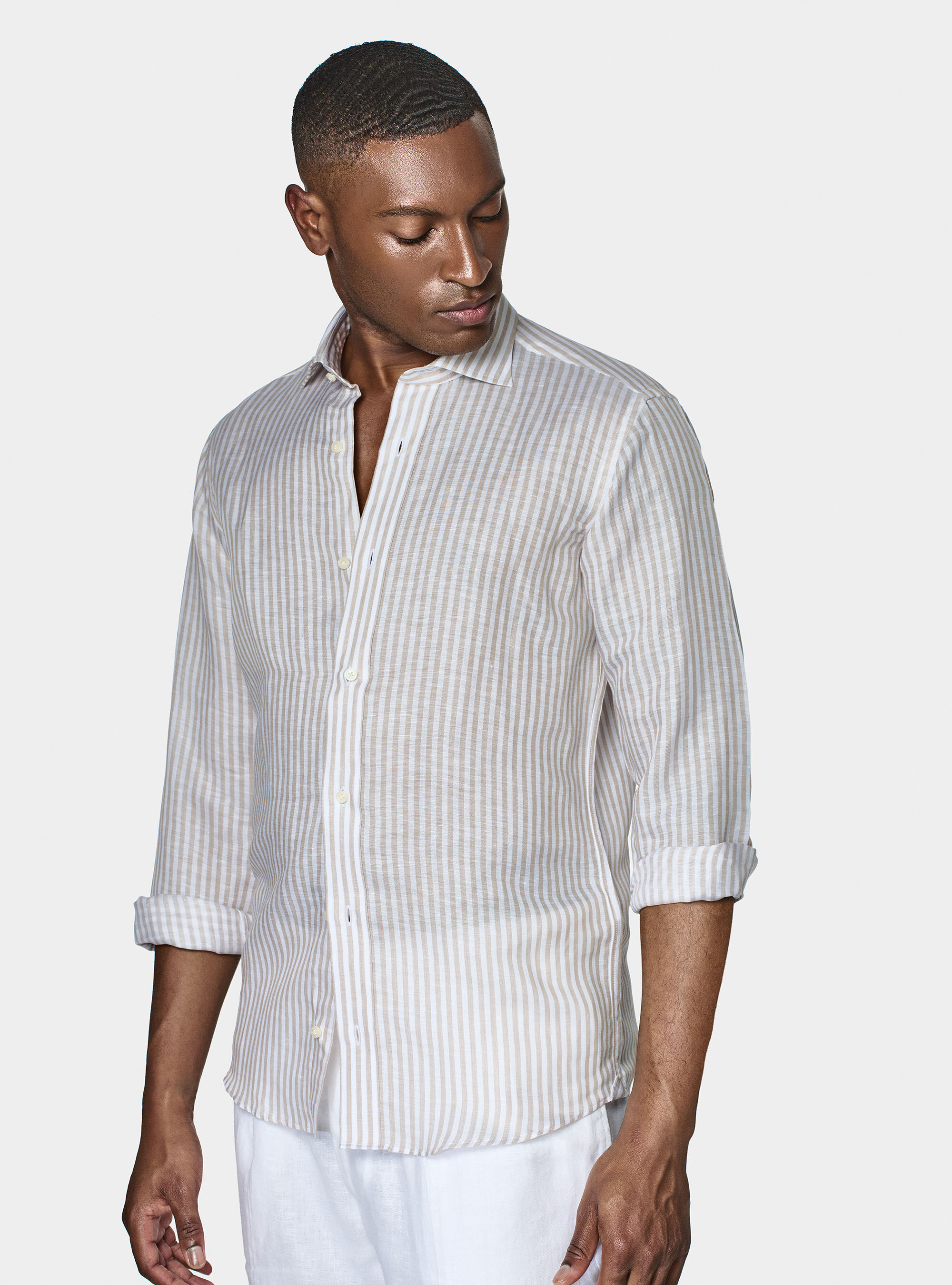 Camicia rigata in misto lino