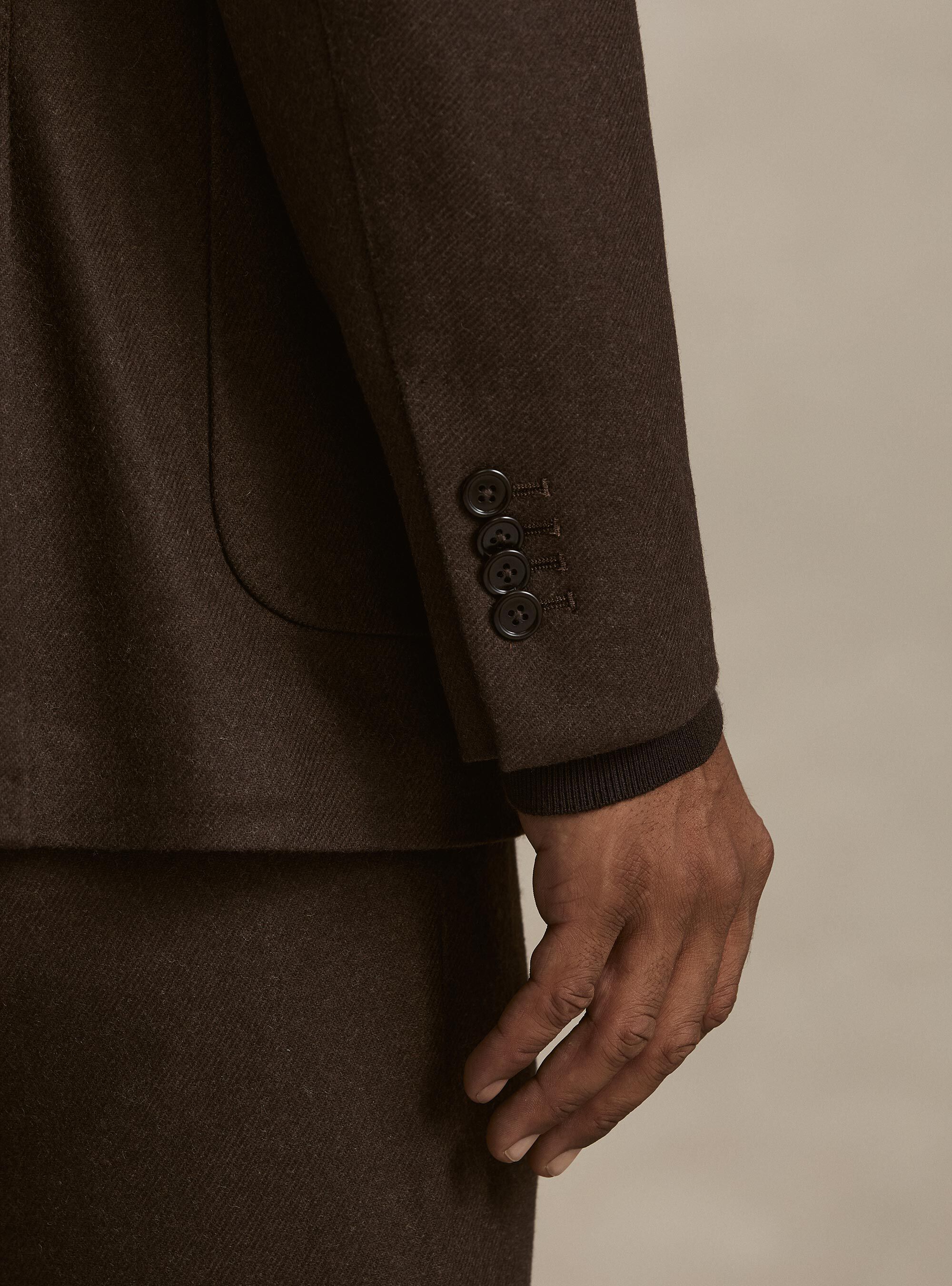 Wool blend flannel blazer, BROWN