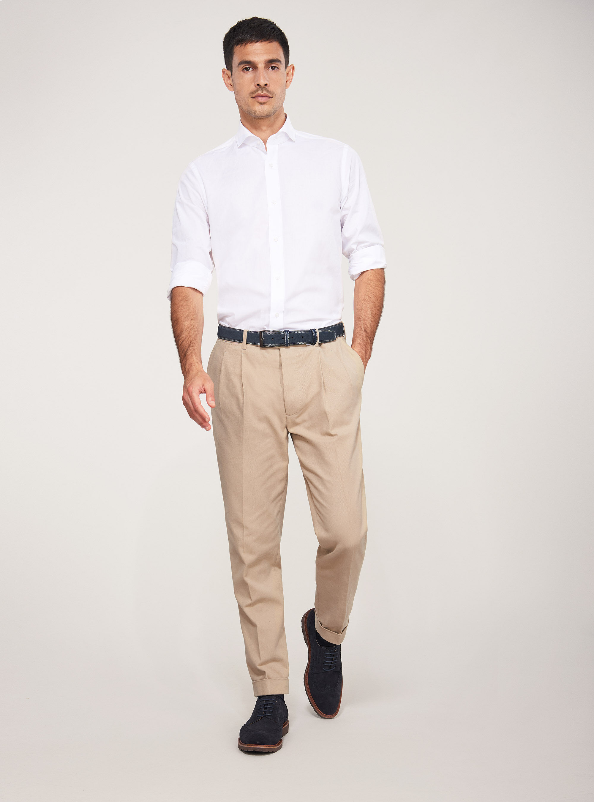 Camicia collo francese in cotone fil a fil
