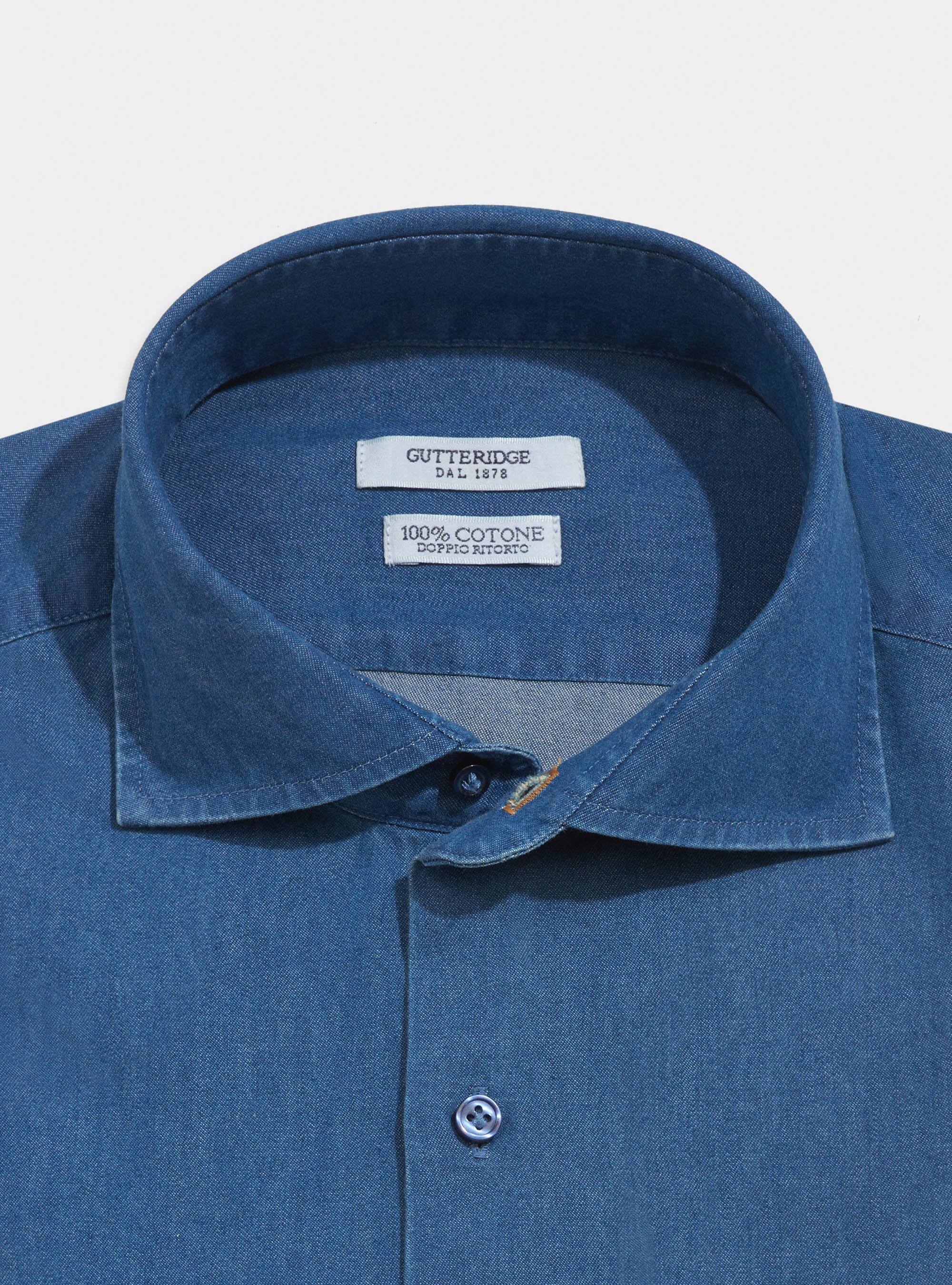 Denim shirt with French collar in cotton chambray
