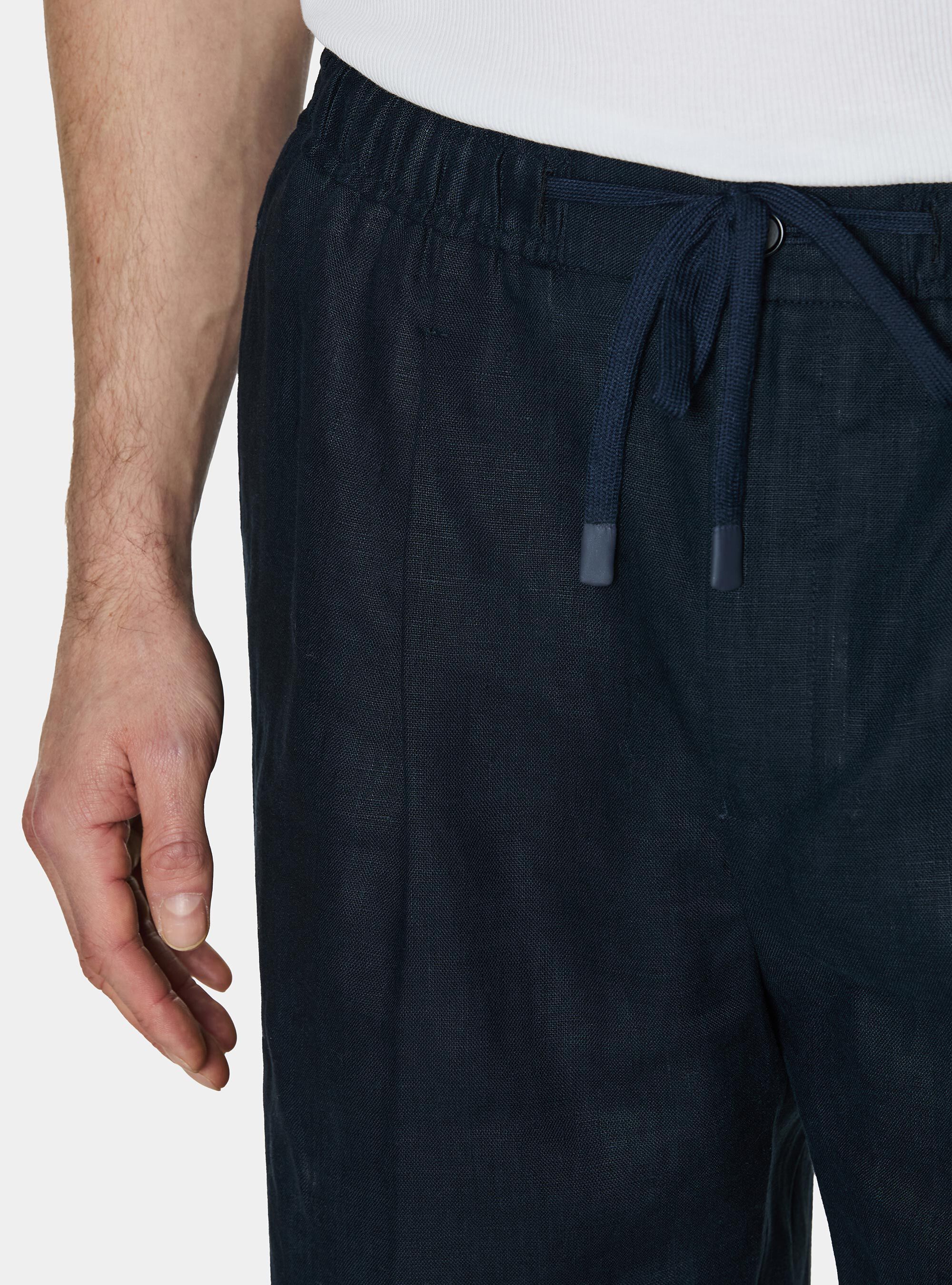 Bermuda in lino con coulisse, BLU NAVY