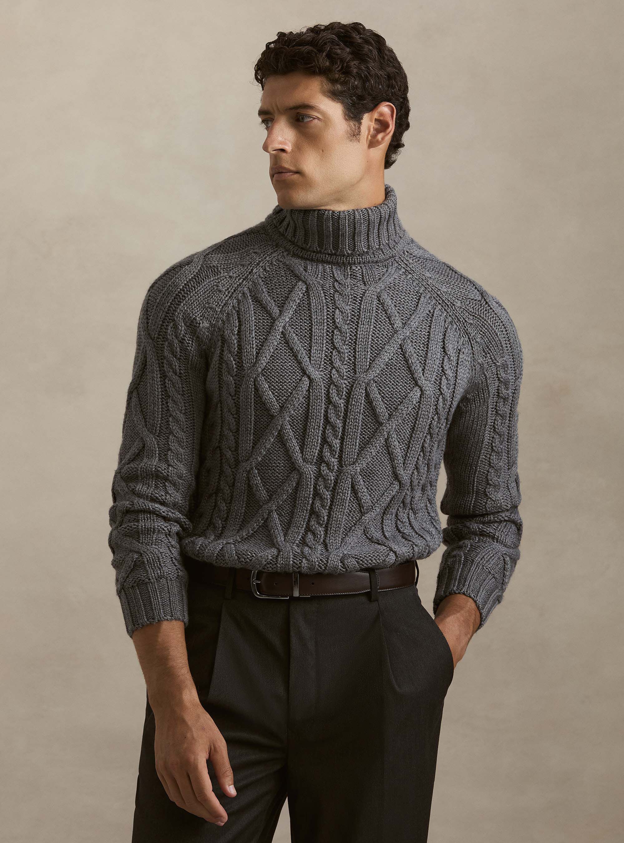 Cable Knit Wool Blend Turtleneck