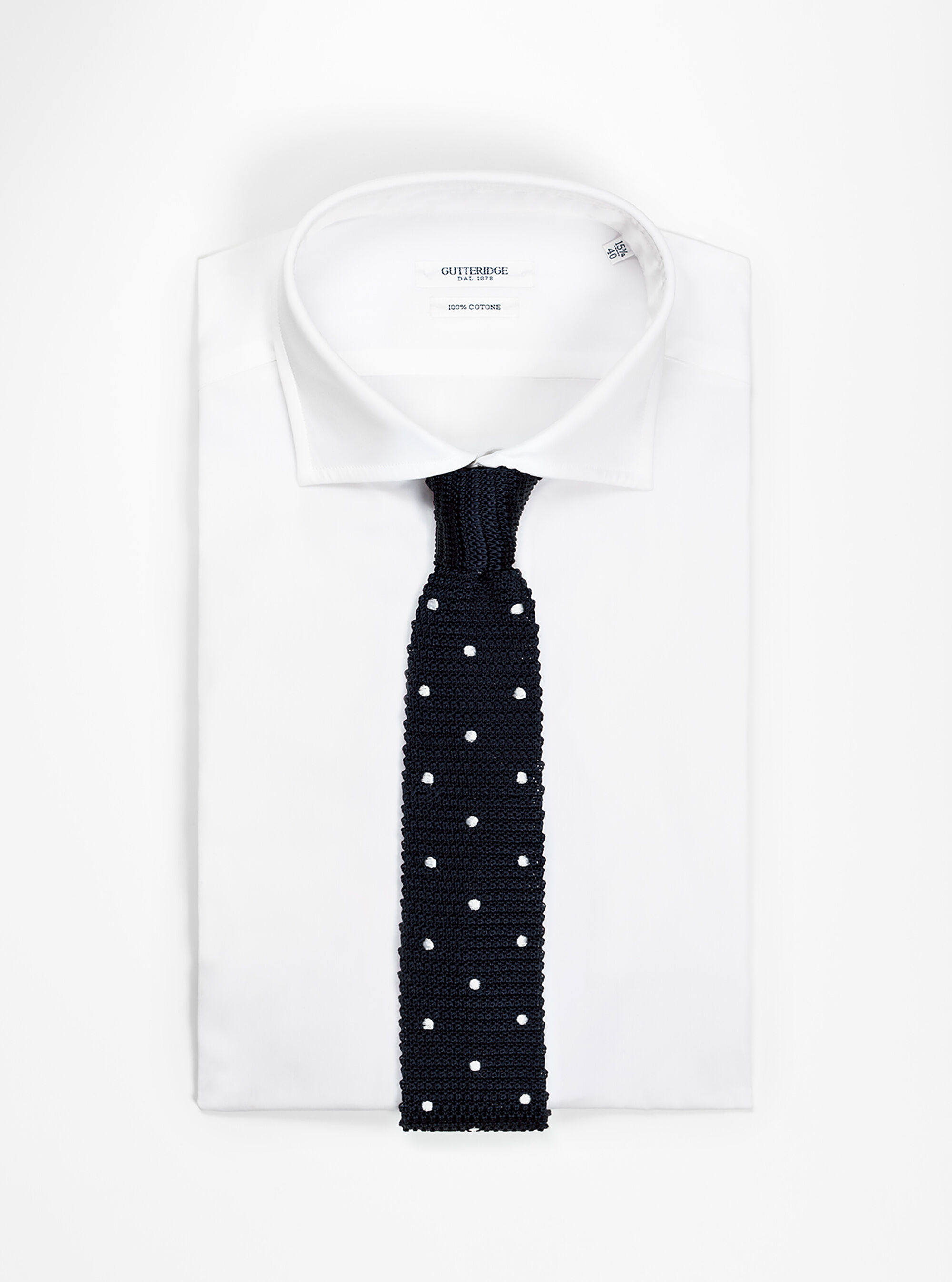 Cravatta in seta a maglia con pois, NAVY BLUE