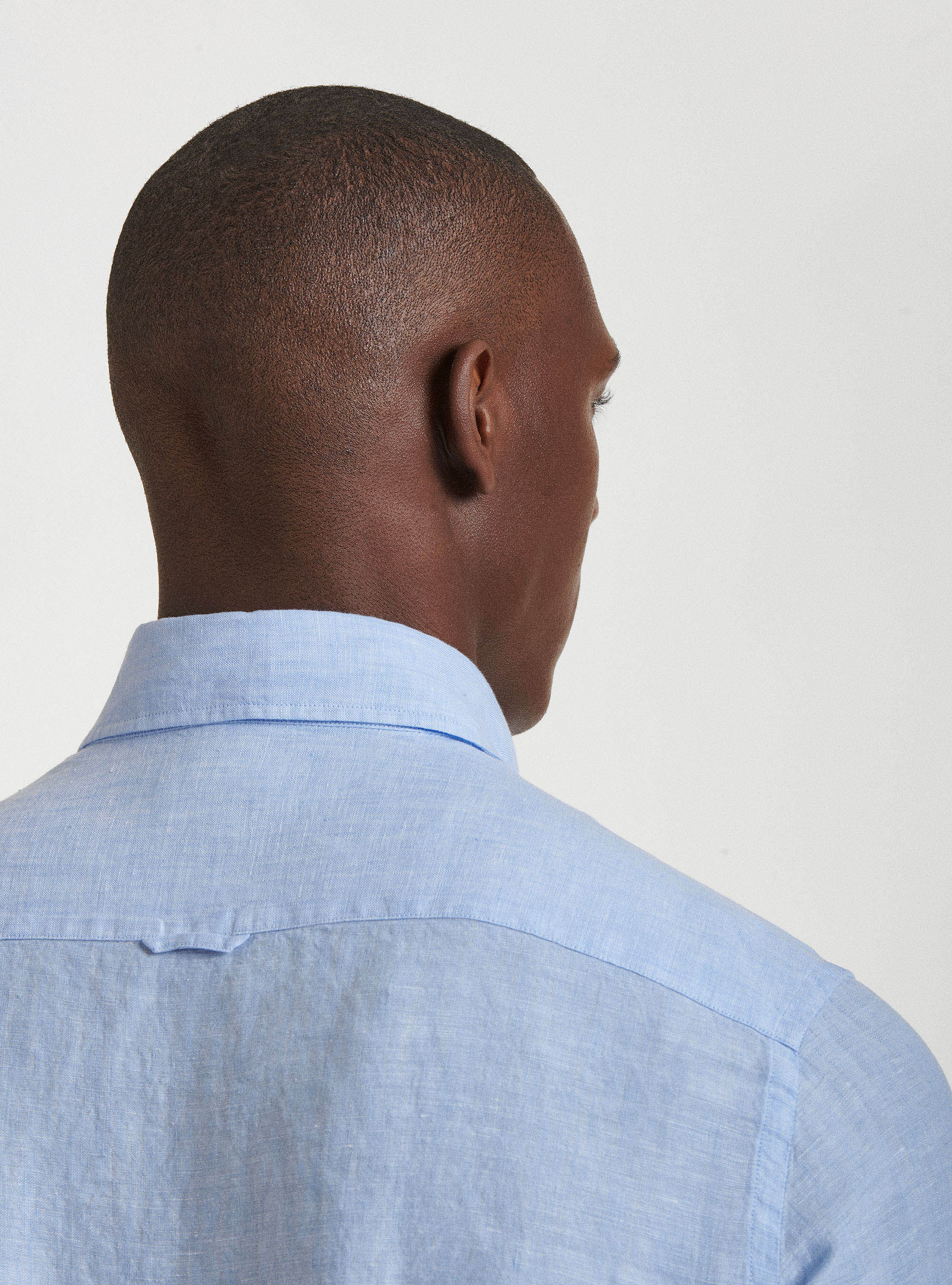 Camicia collo semi francese in puro lino, AZZURRO