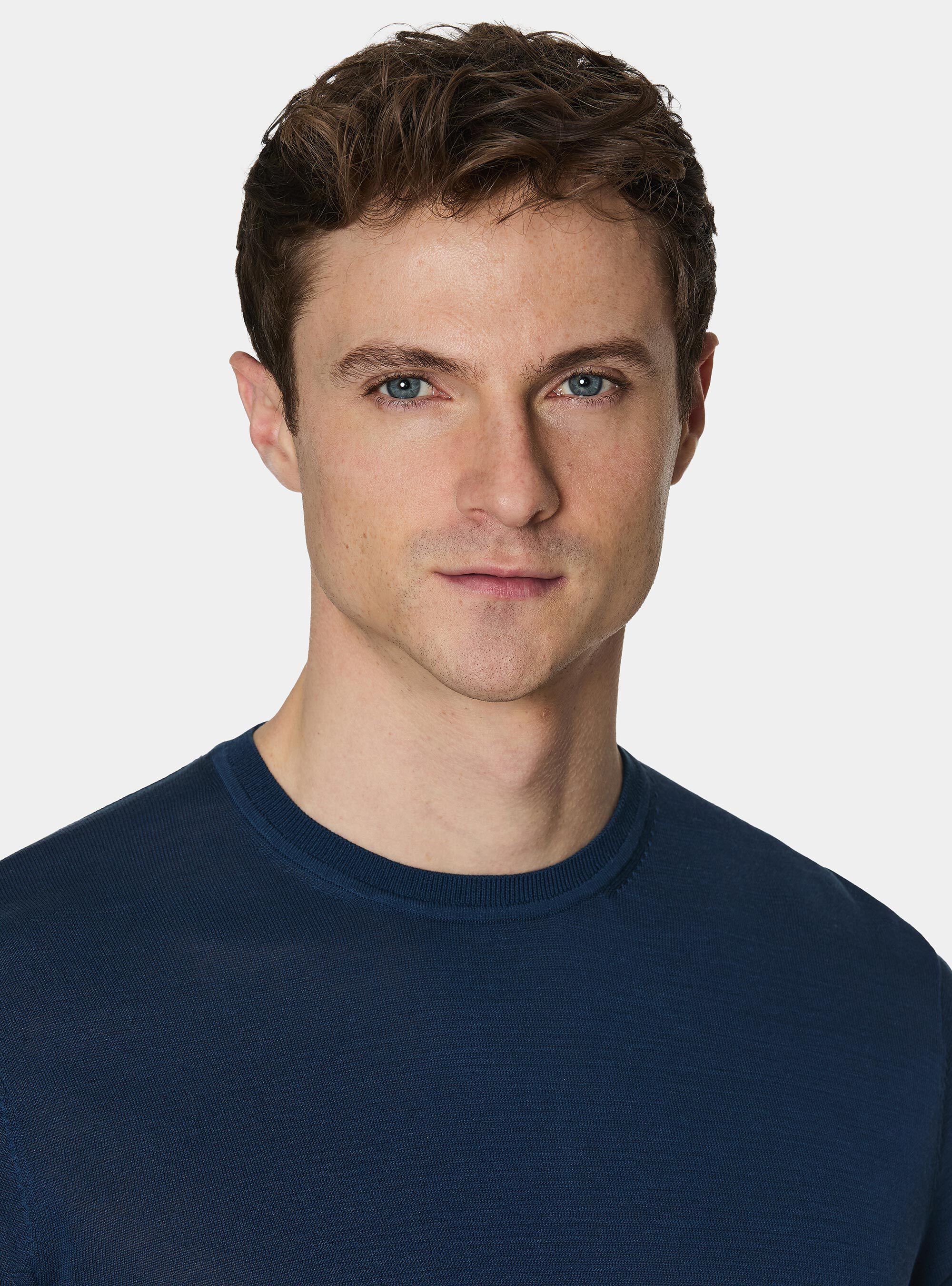 Cotton and silk crew neck sweater, INK