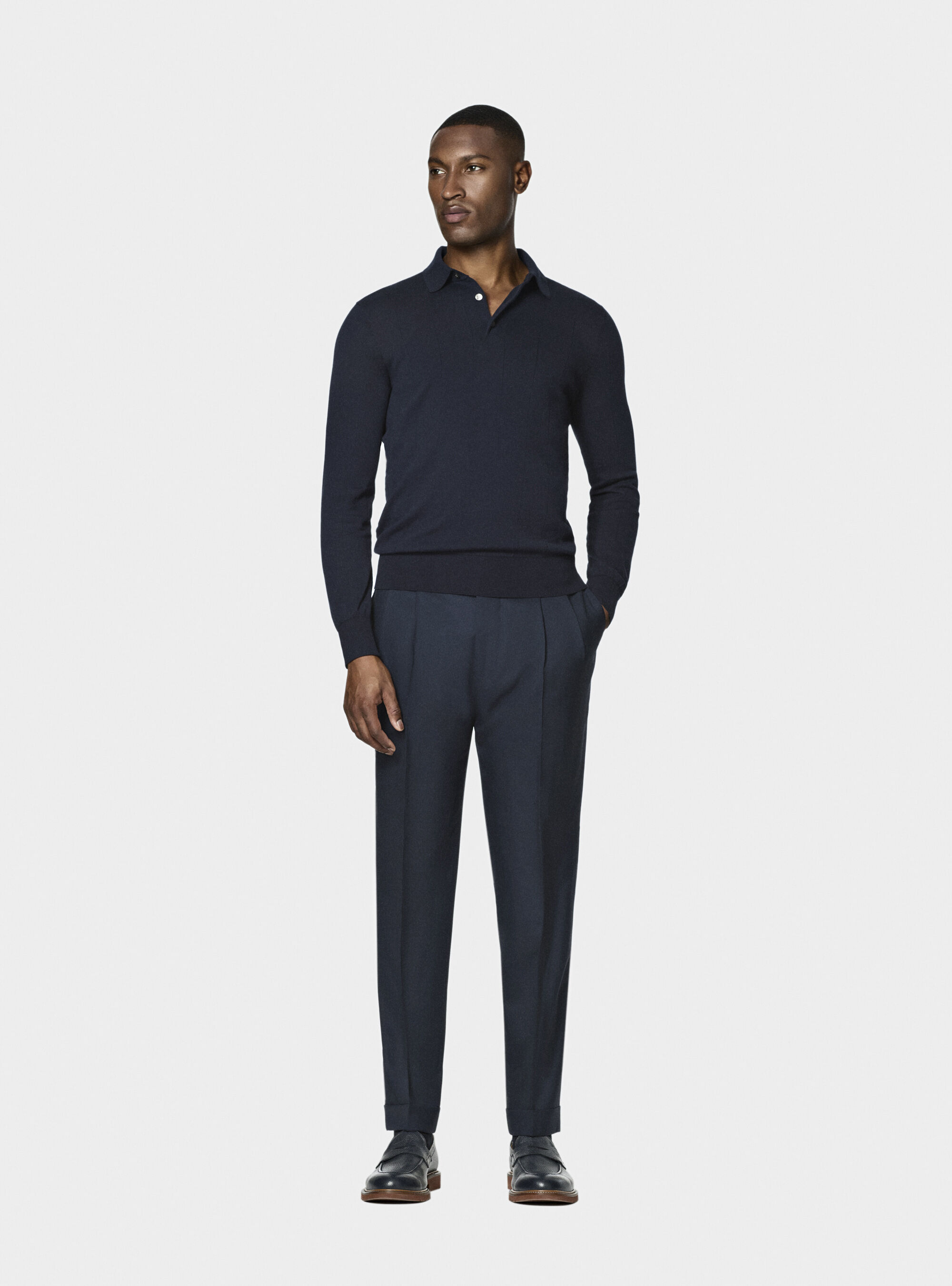 Polo de punto de manga larga, AZUL MARINO