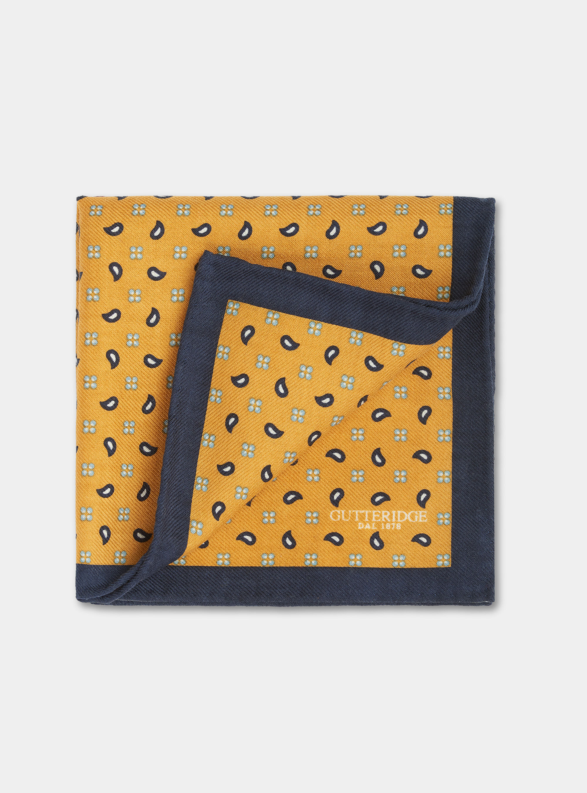 Paisley print wool pocket square, SENAPE 0715C