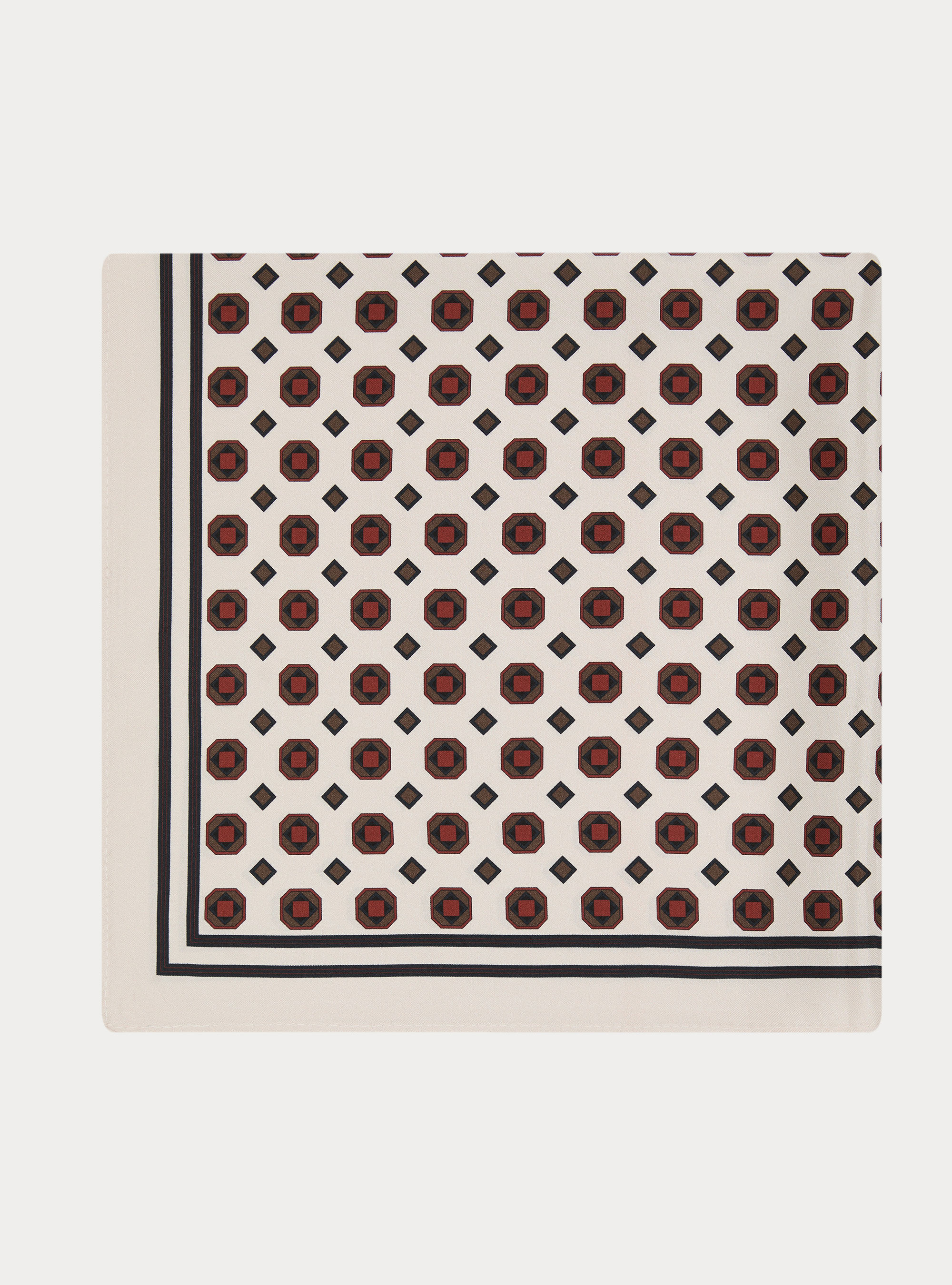 Foulard stampato in seta fantasia geometrica, OFF-WHITE