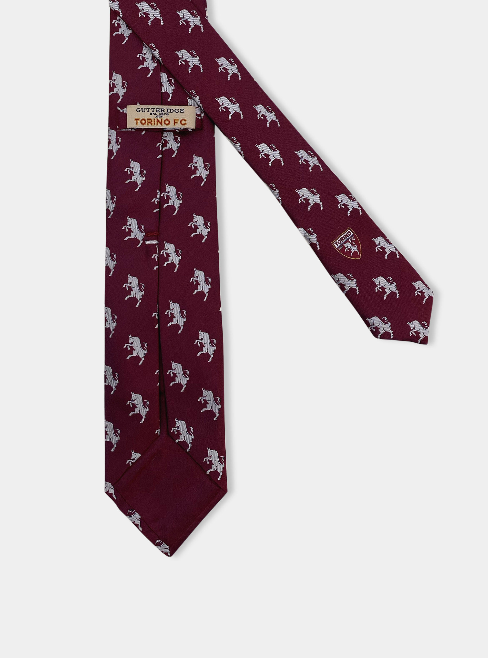 Pure silk bull print tie, BORDEAUX