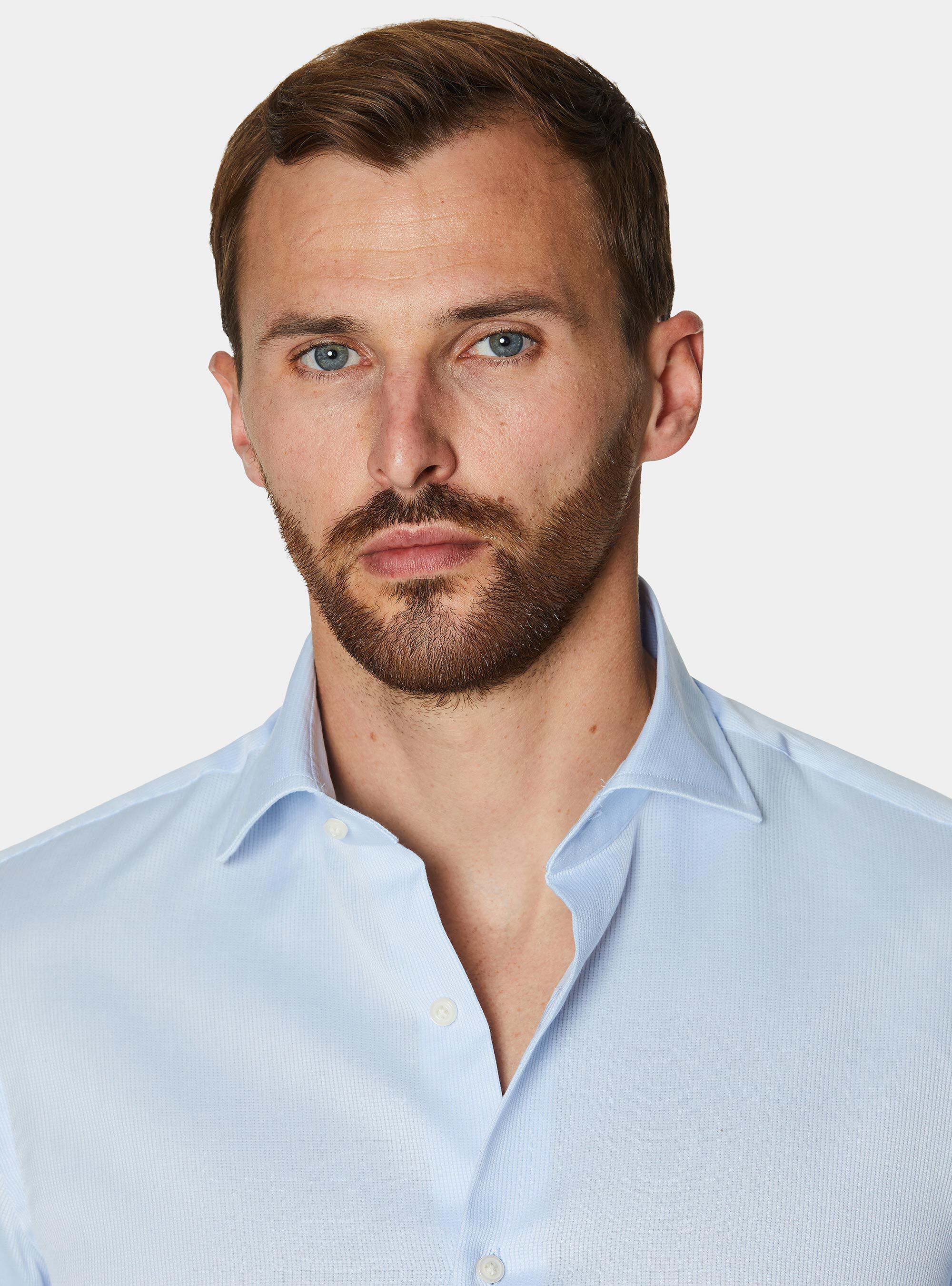 Camicia in cotone operato, AZZURRO