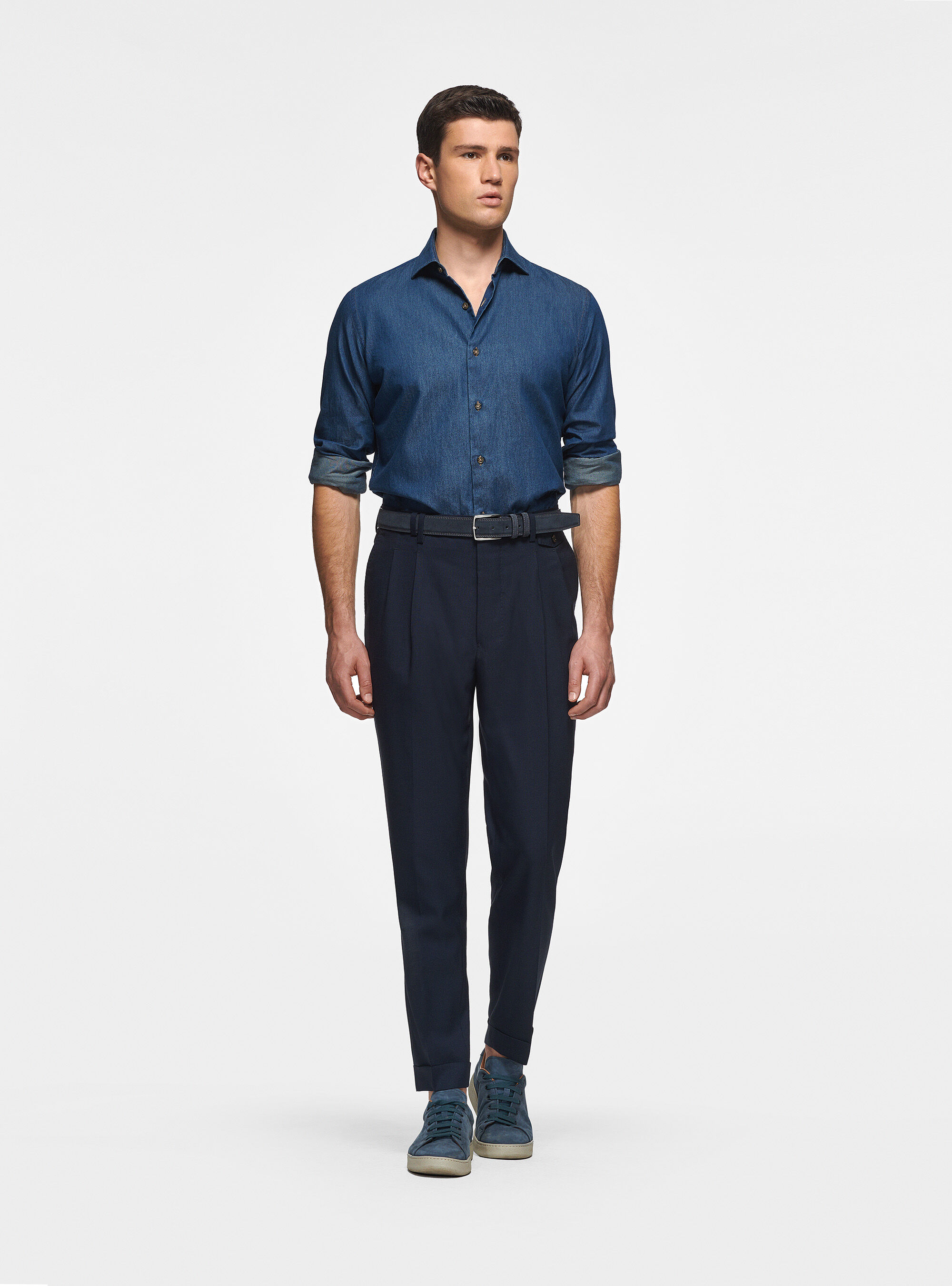 Camisa de chambray de algod&oacute;n, AZUL MARINO