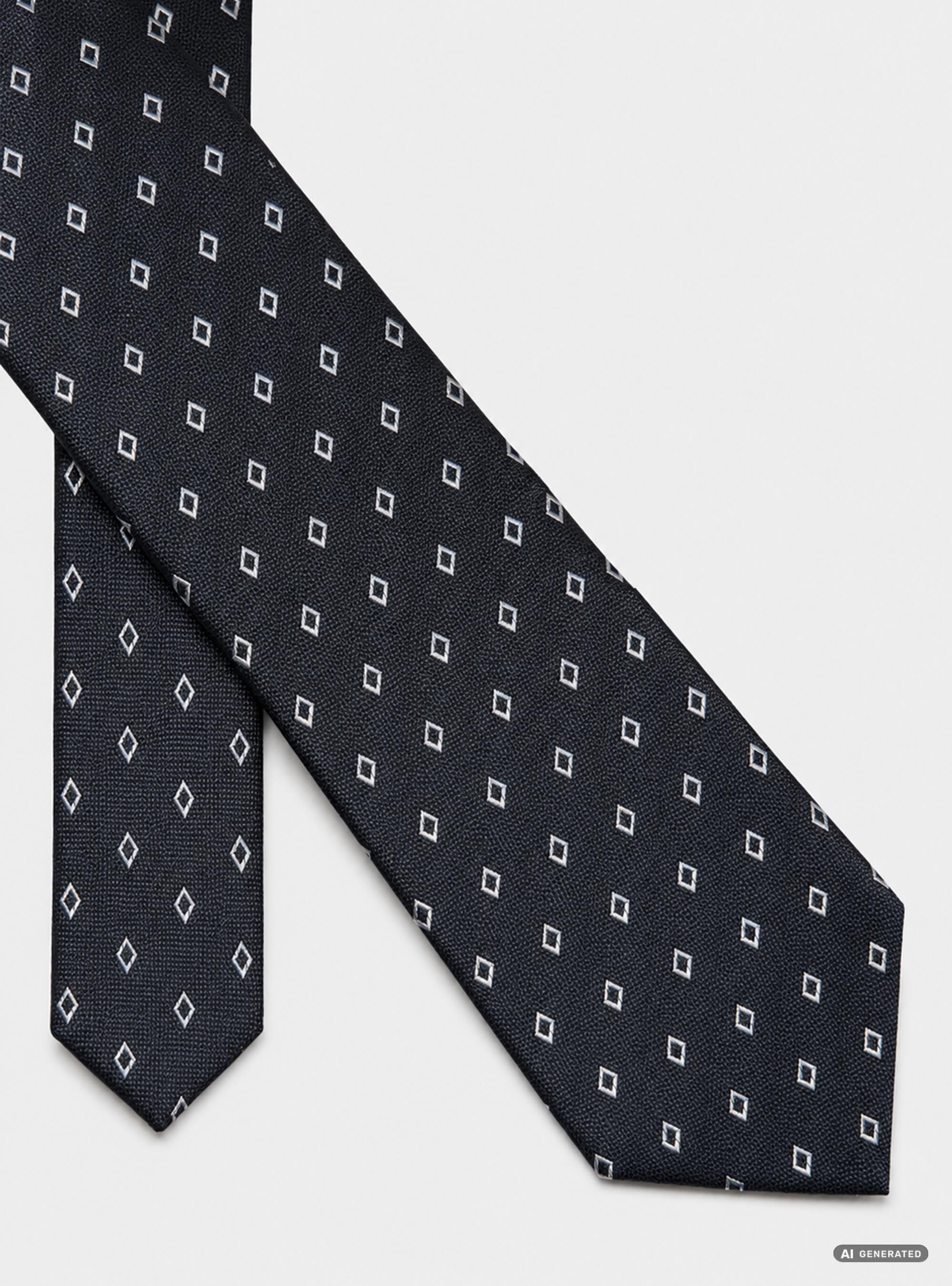 Cravatta in seta jacquard con microfantasia rombi, NAVY BLUE