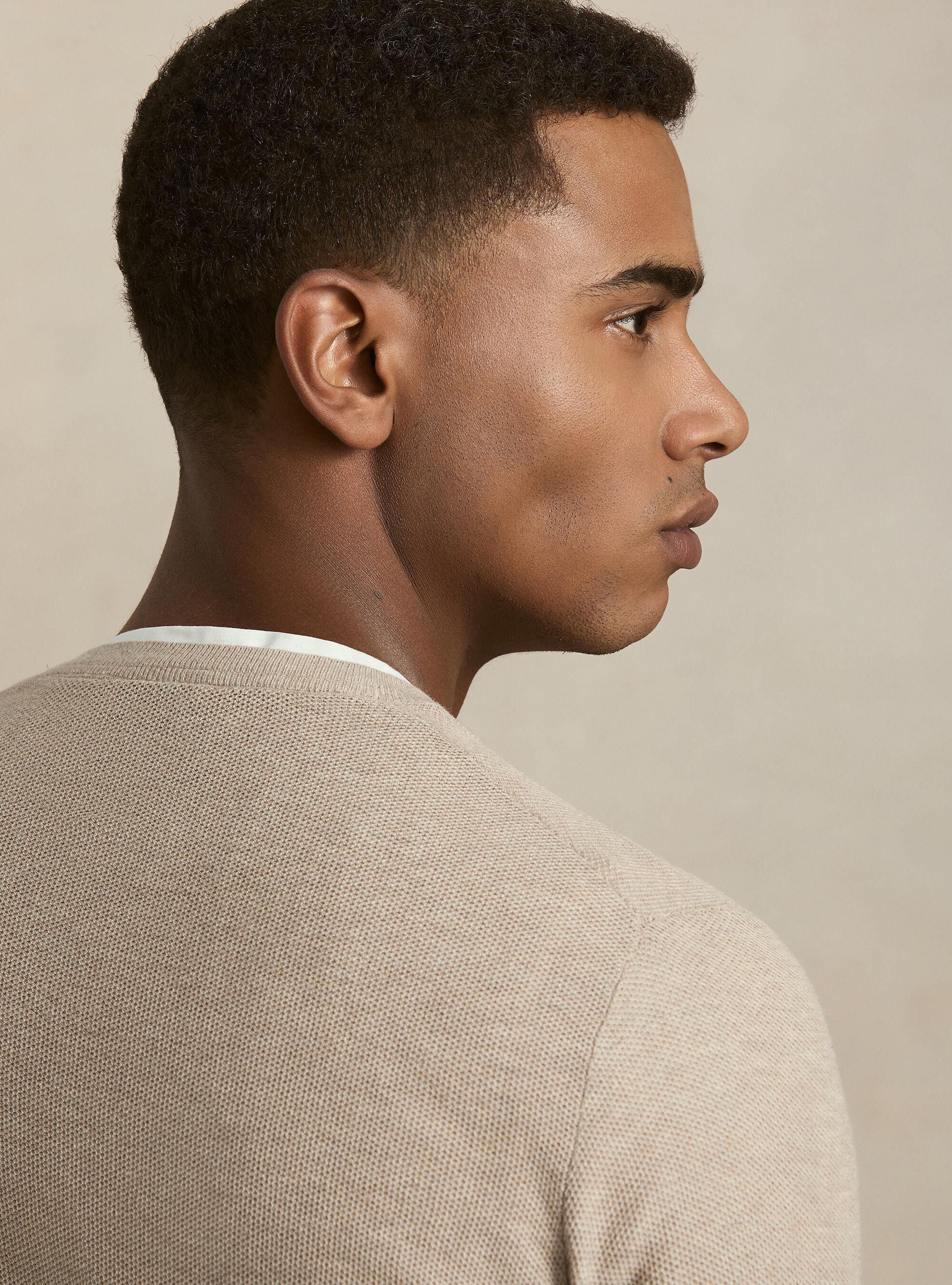 Girocollo in maglia nido d'ape in cotone cashmere, CRUDO