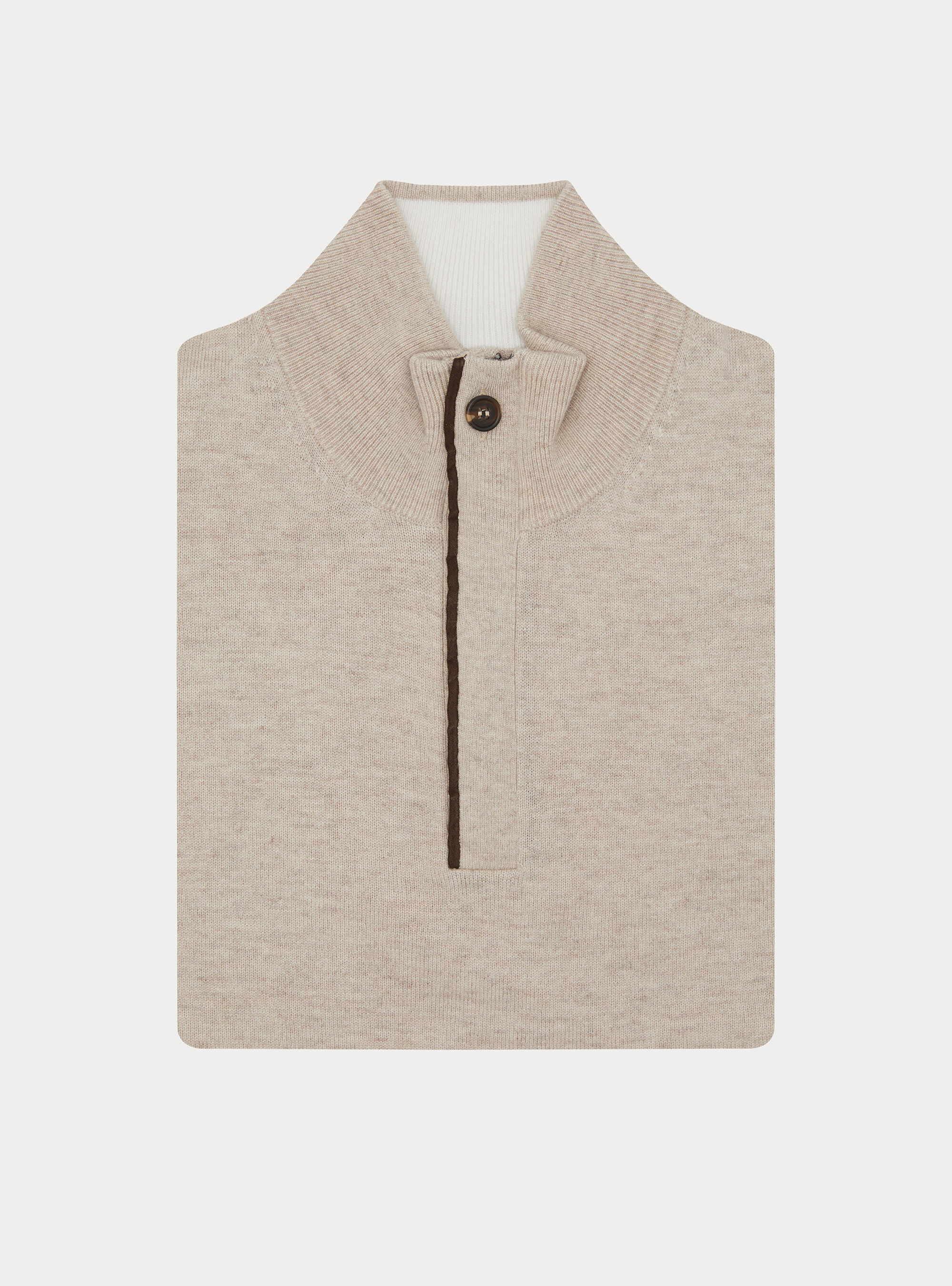 Half-zip wool blend sweater with elbow patches, ECRU
