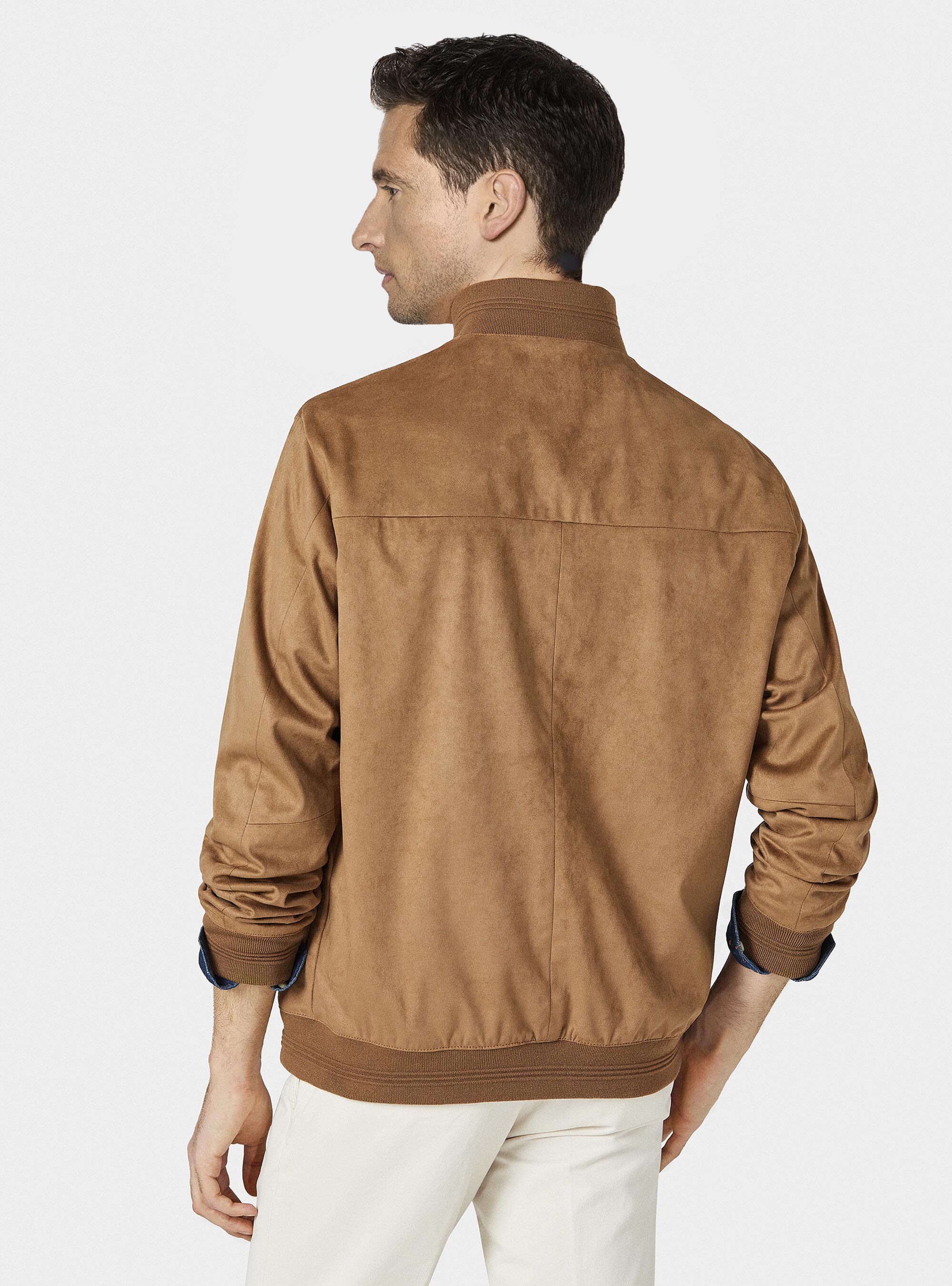 Suede effect bomber jacket, BROWN