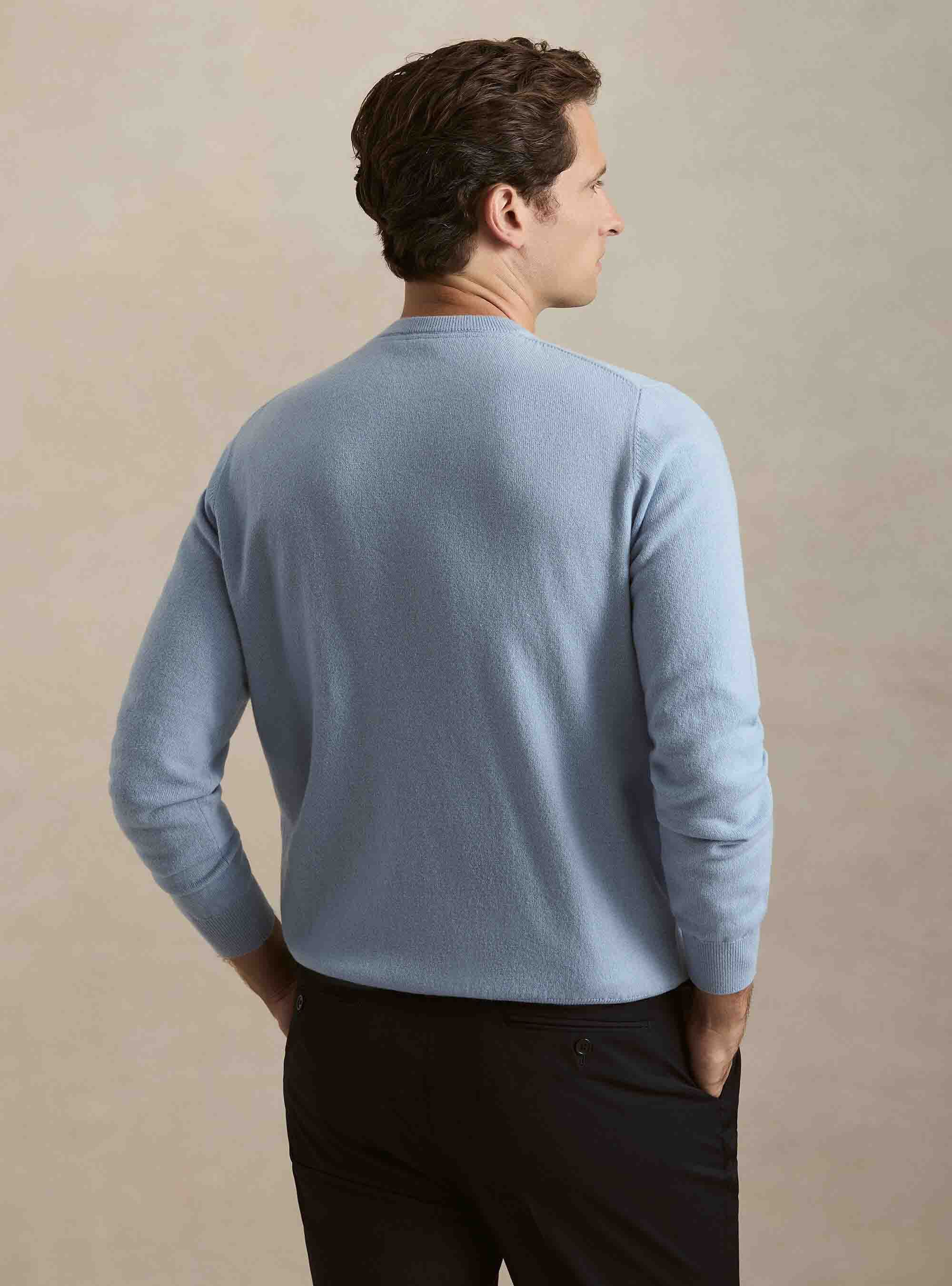 Maglia girocollo in 100% cashmere, 0266C AZZURRO