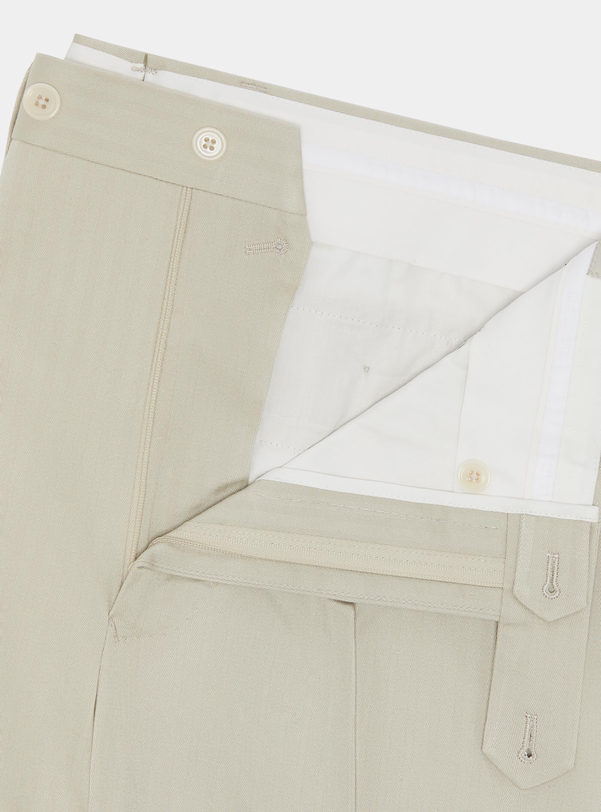 Pantaloni abito doppiopetto in cotone e lino, ECRU