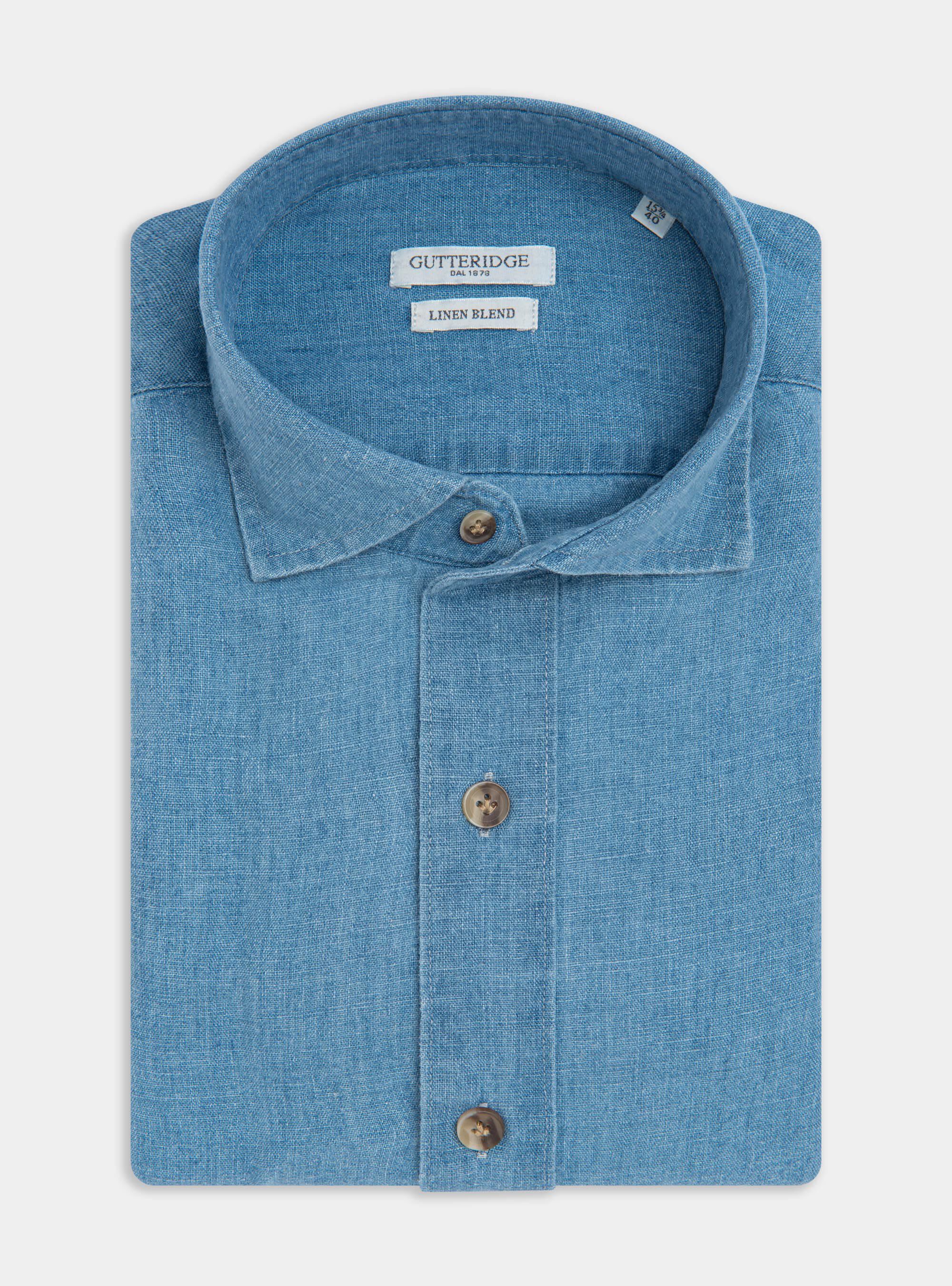 Linen cotton semi French collar shirt