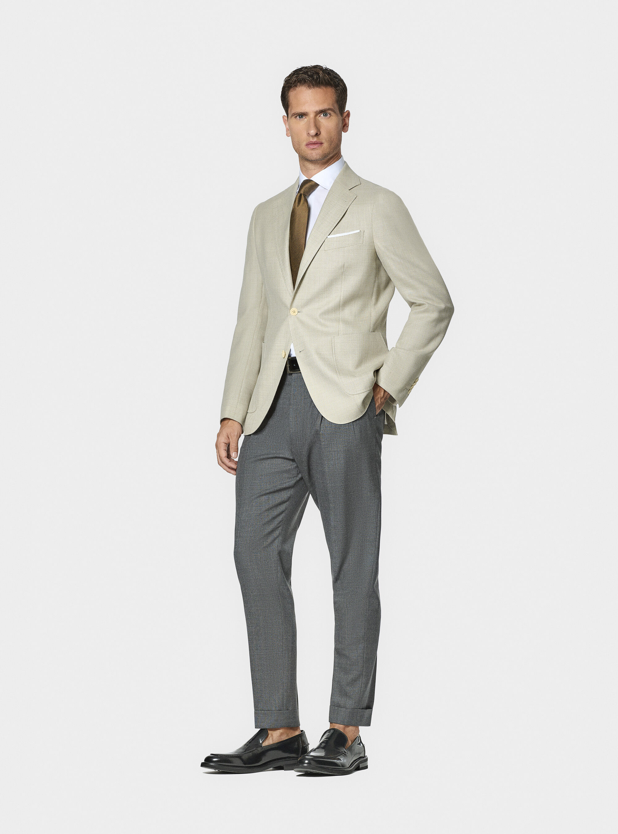 Vitale Barberis Canonico Hose aus reiner Wolle mit doppelten Abn&auml;hern, ASFALTO 0112C