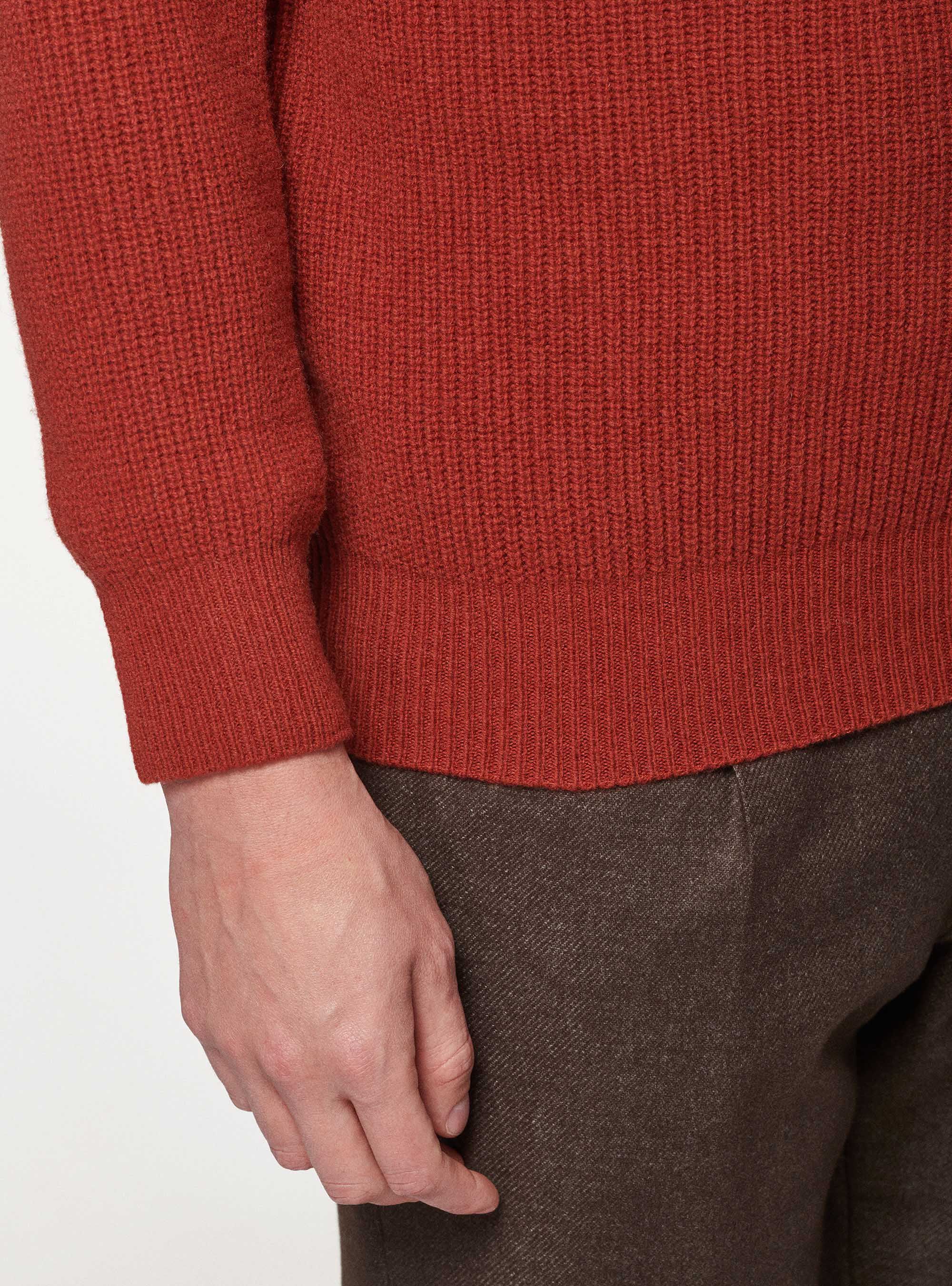 Pull en laine &agrave; c&ocirc;tes perl&eacute;es, BRIQUE