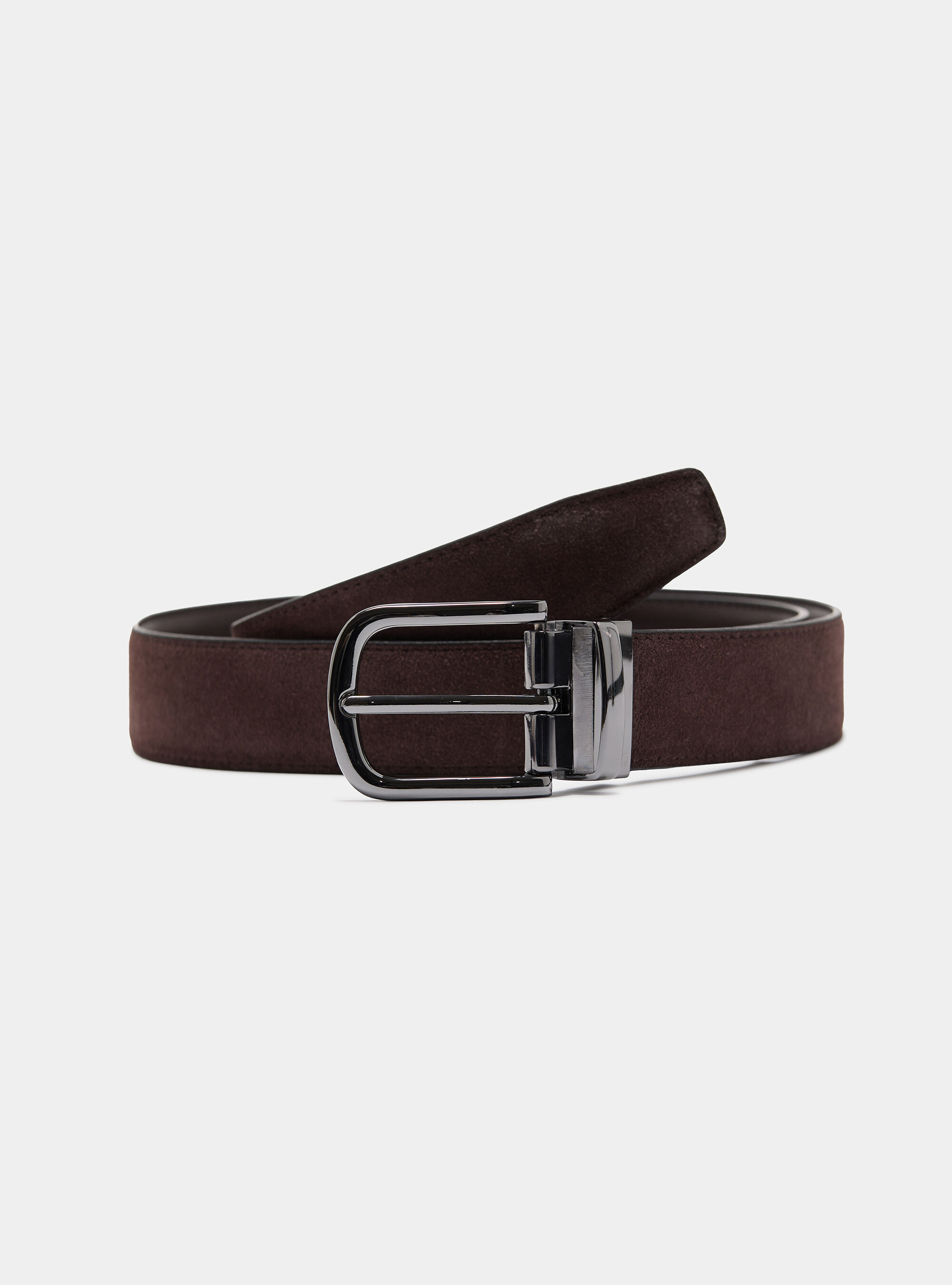 Reversible leather and suede belt, BROWN