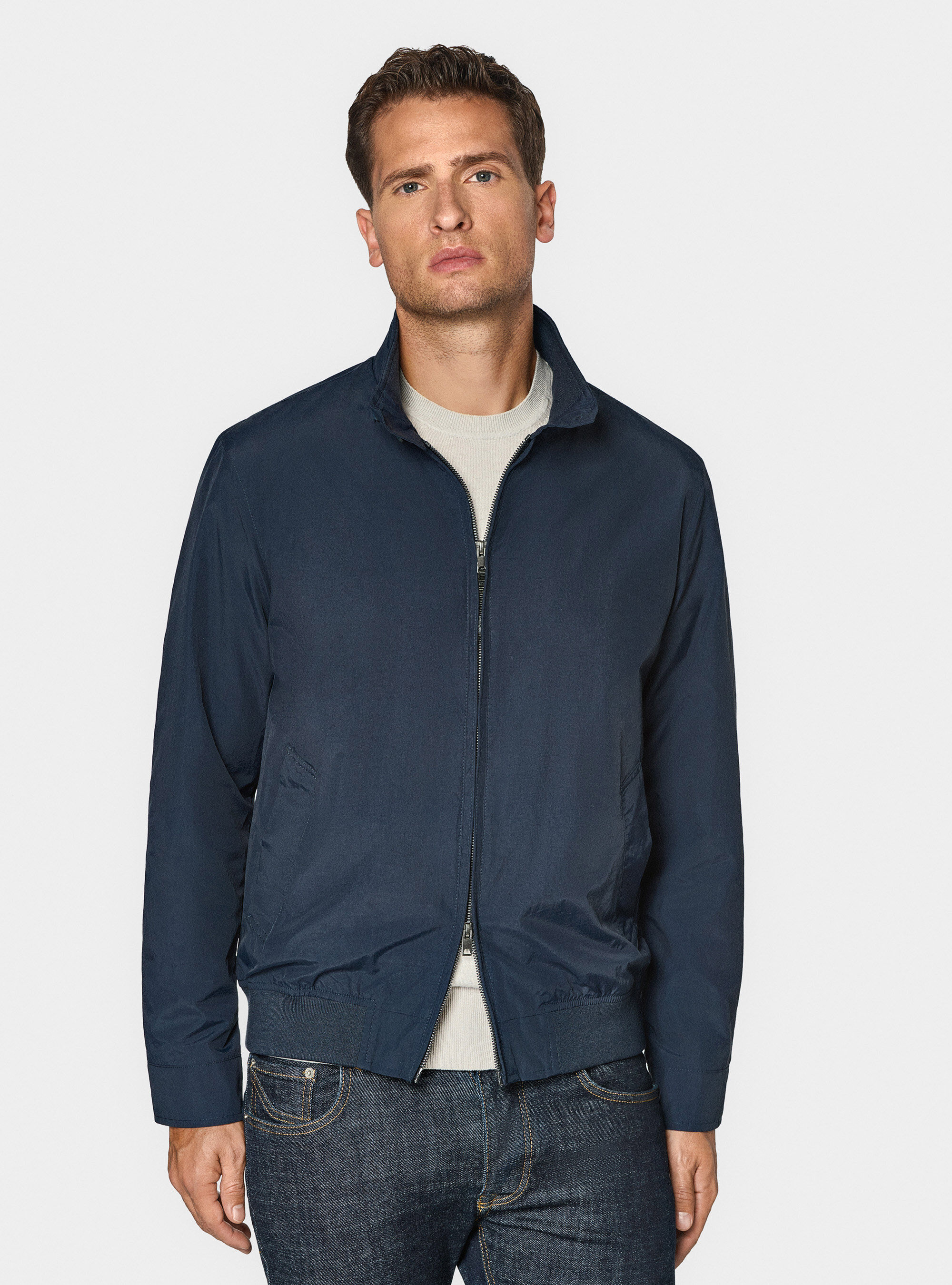 Bomber jacket in technical fabric, NAVY BLUE