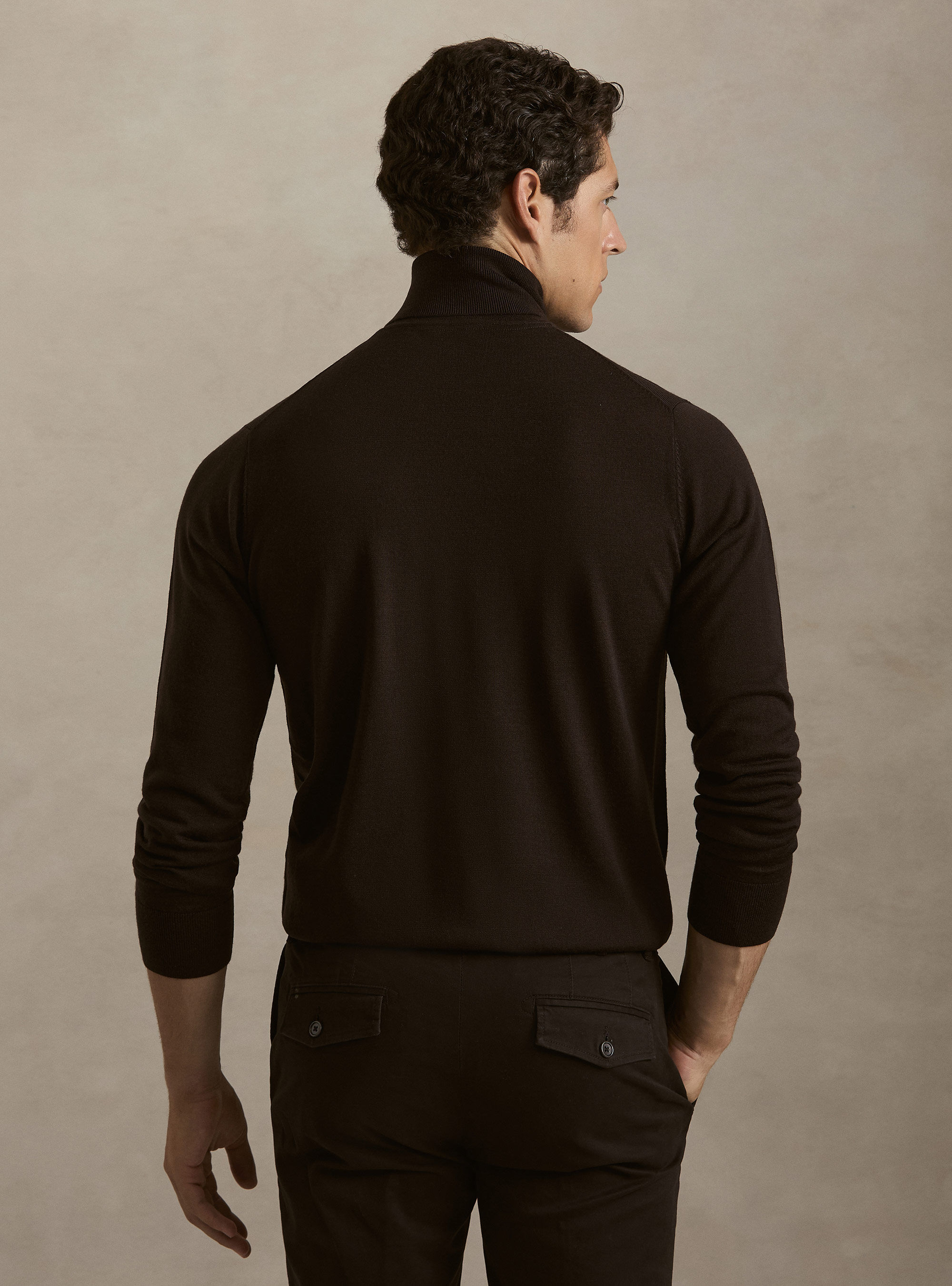 Dolcevita in pura lana merino extrafine, MARRONE