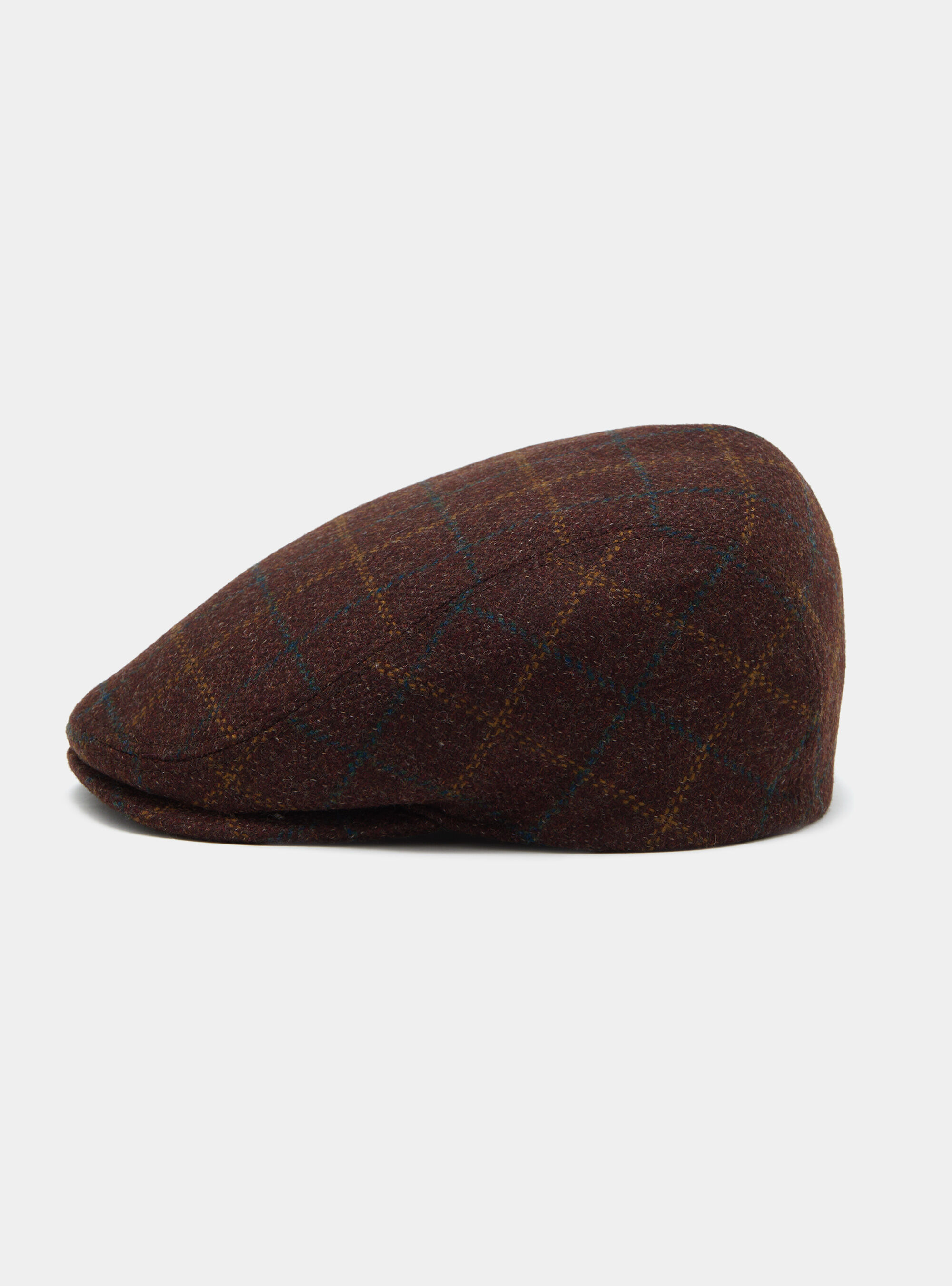 Wool and cashmere checked flat cap, BORDEAUX