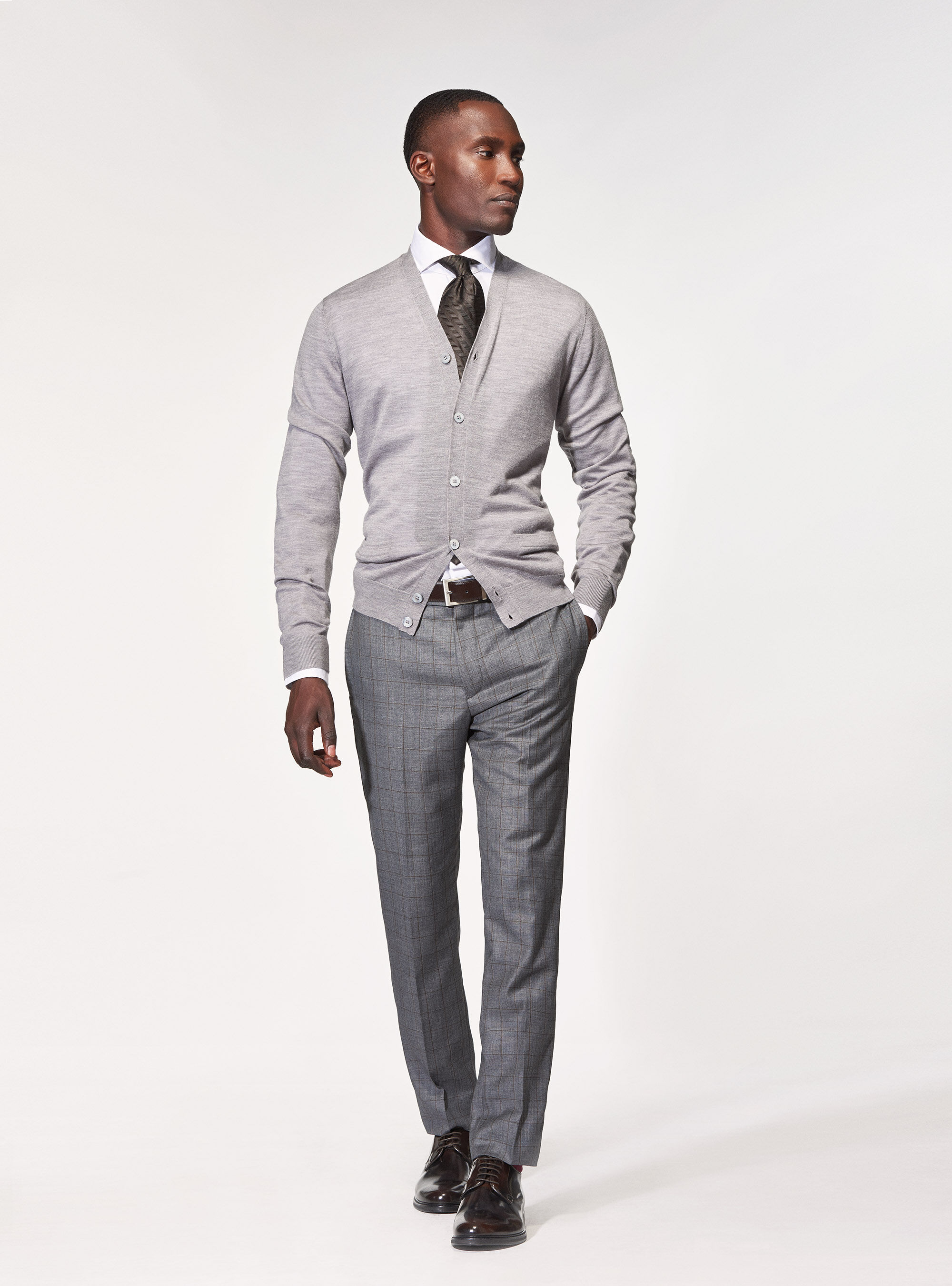 Buttoned cardigan in pure merino wool, LIGHT GREY MELANGE