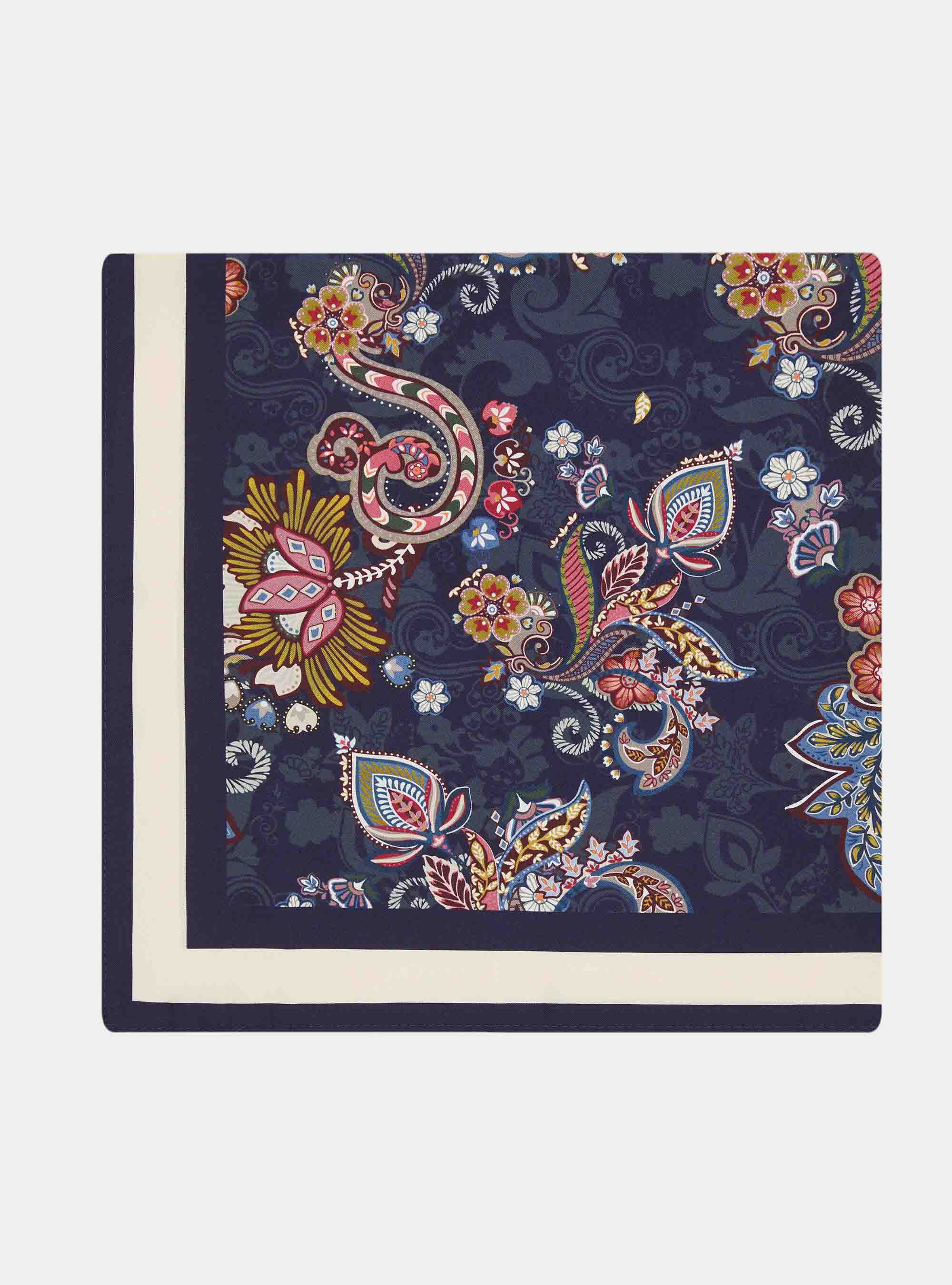 Foulard in seta stampato fantasia floreale, NAVY BLUE