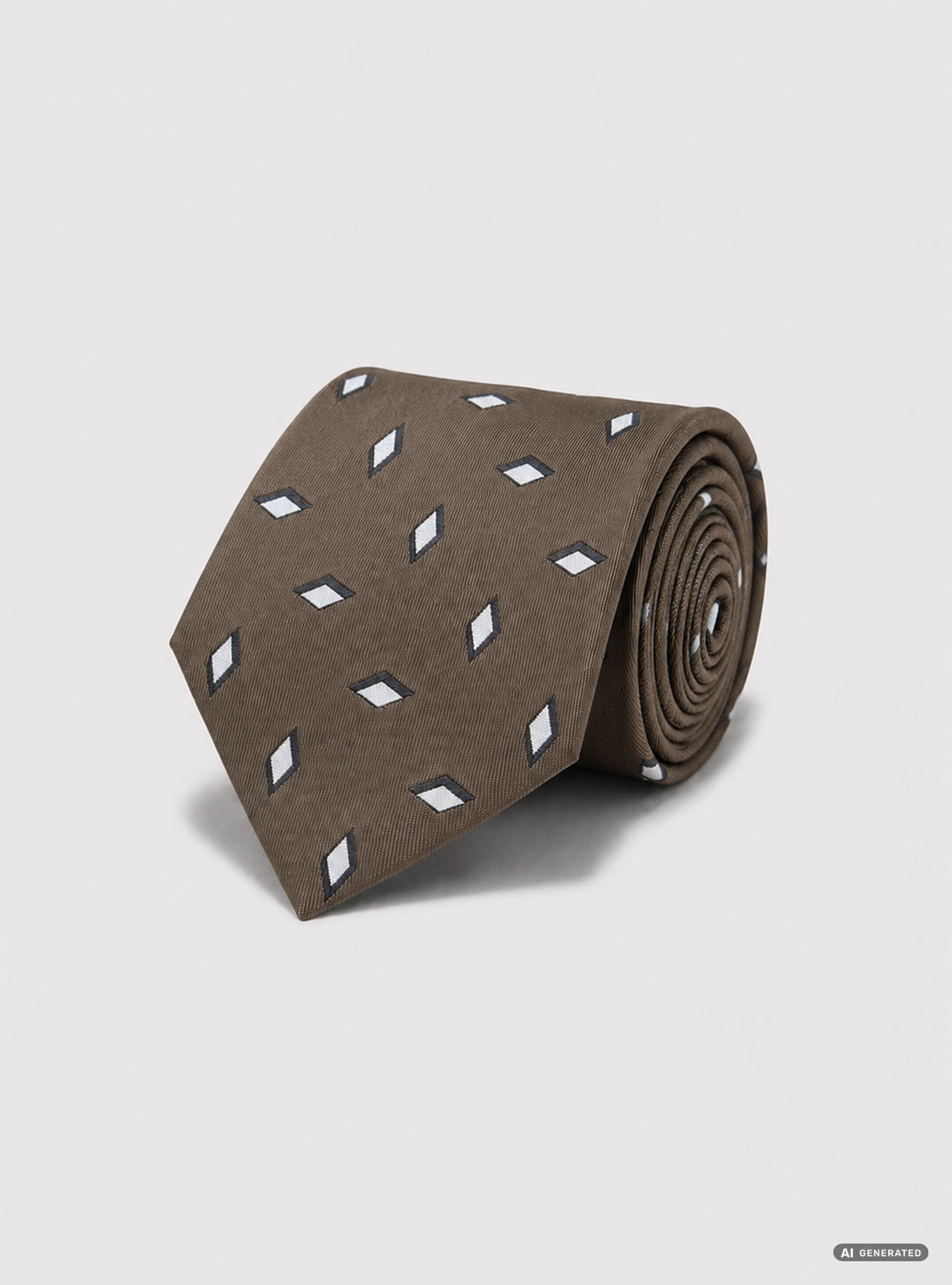Cravatta in twill di seta fantasia geometrica, MARRONE