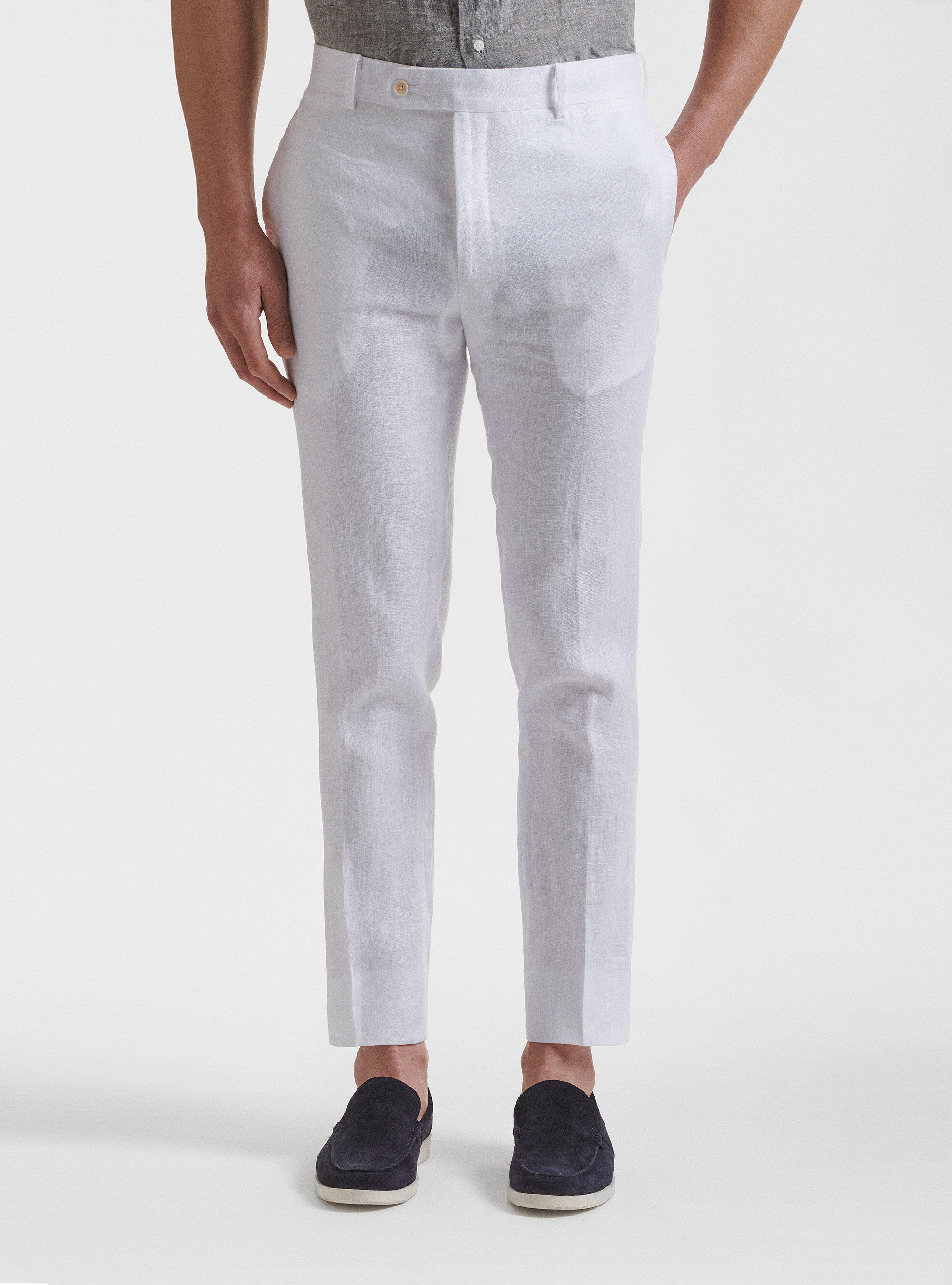 Mens slim fit linen trousers hotsell