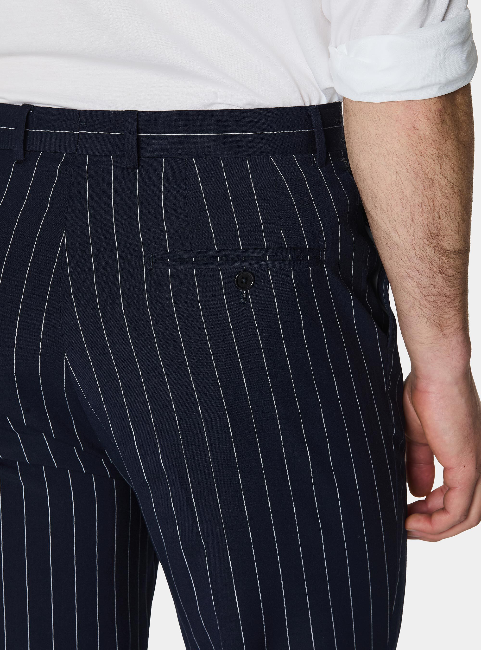 Double-breasted pinstripe suit trousers, NAVY BLUE