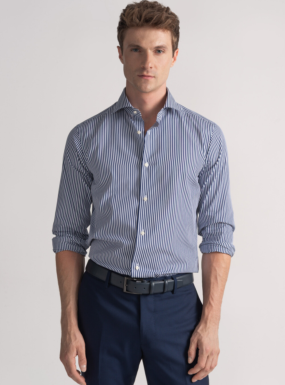 Striped cotton poplin shirt, NAVY BLUE Striped cotton poplin shirt