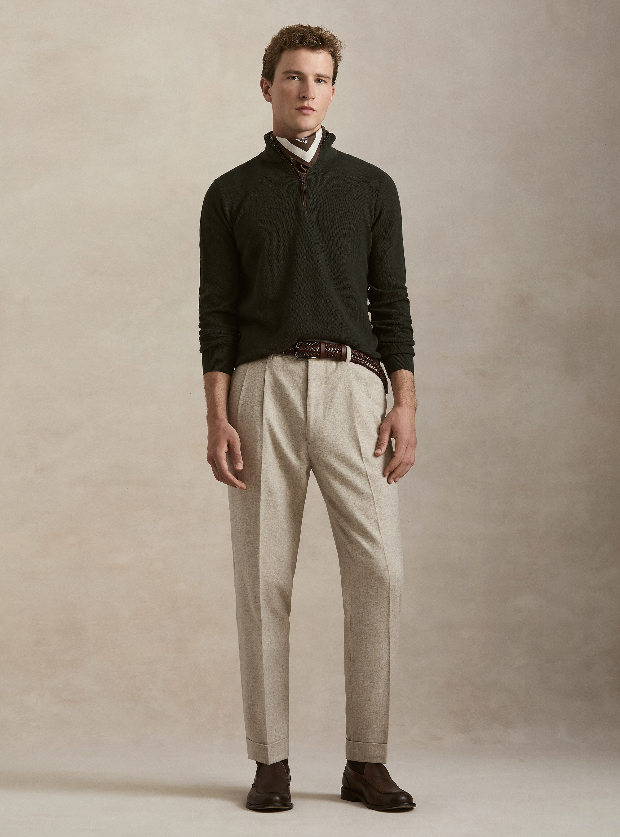 Maglia con mezza zip nido d'ape in cotone cashmere