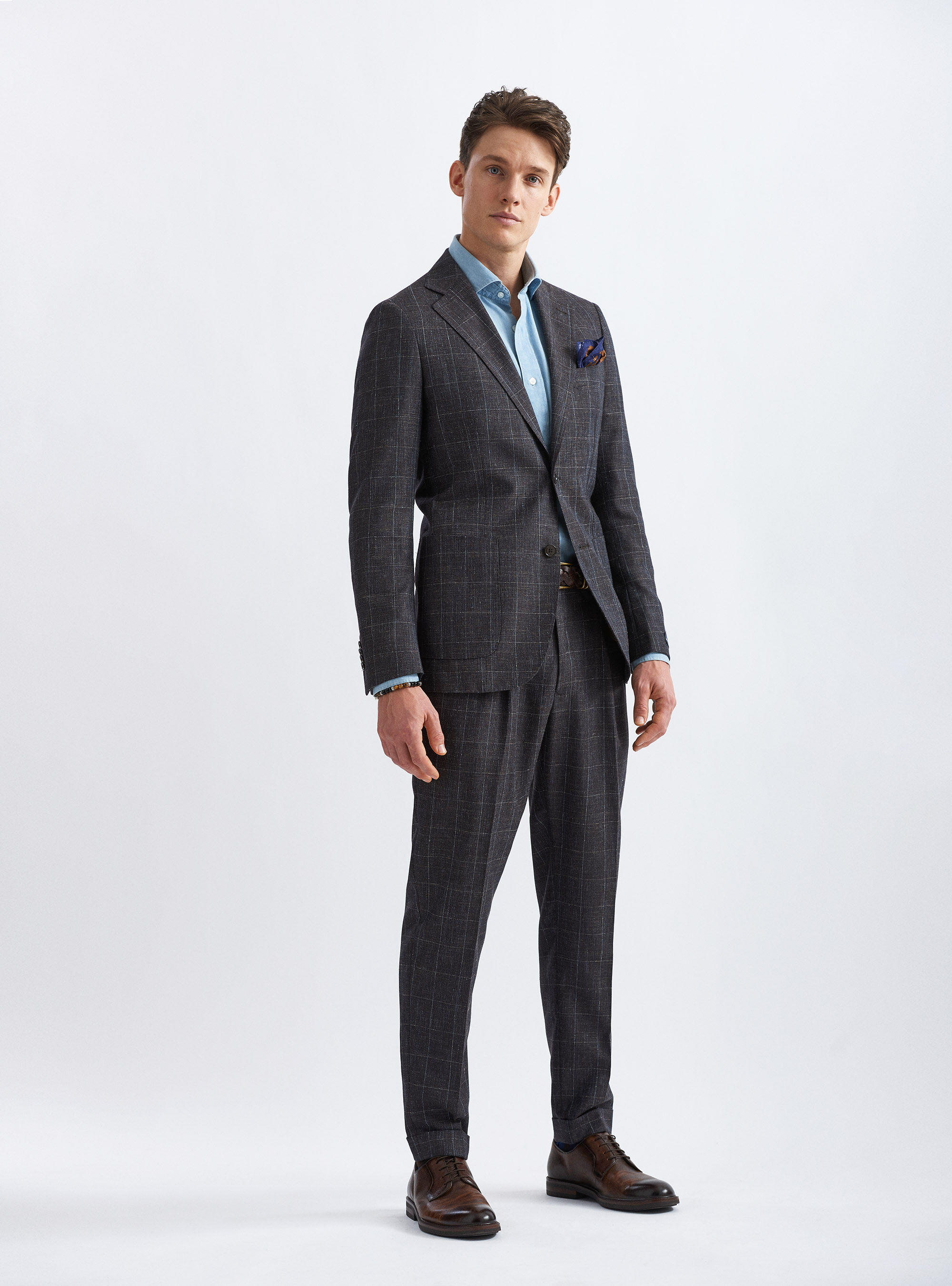 Marlane wool blend checked suit blazer, BROWN