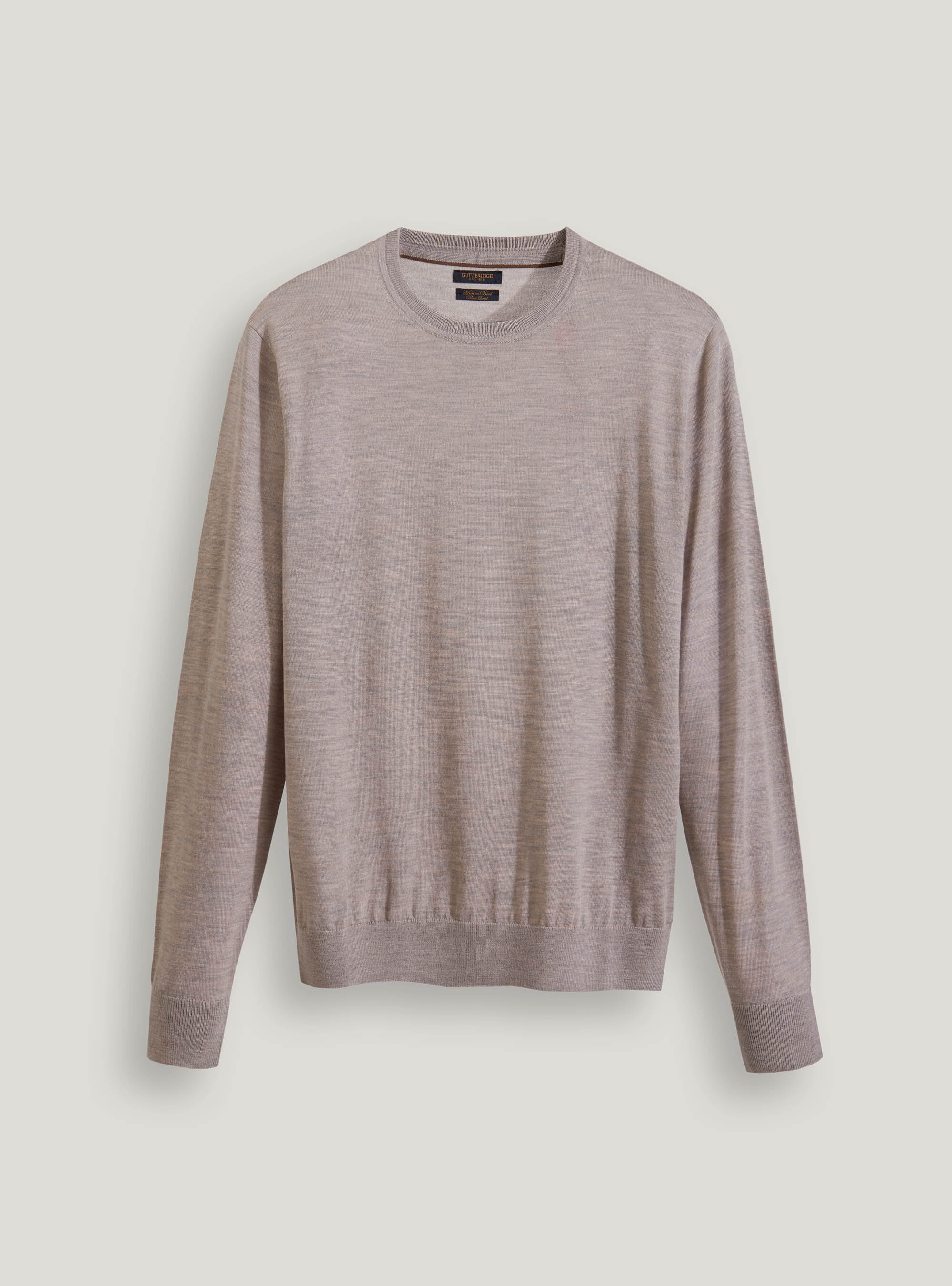 Grey ribbed extra-fine merino wool crew-neck sweater