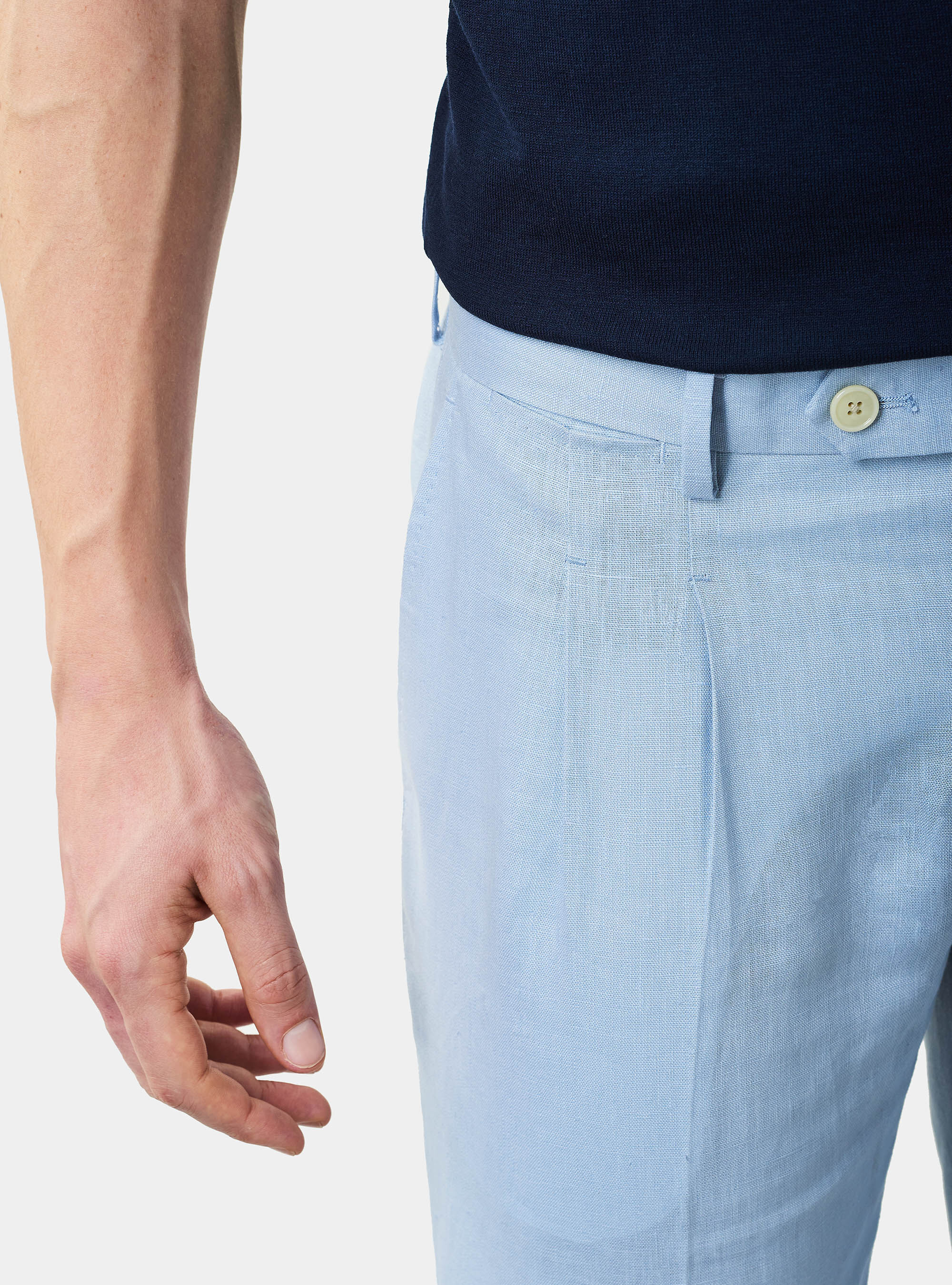 Pantaloni per abito in puro lino, AZZURRO