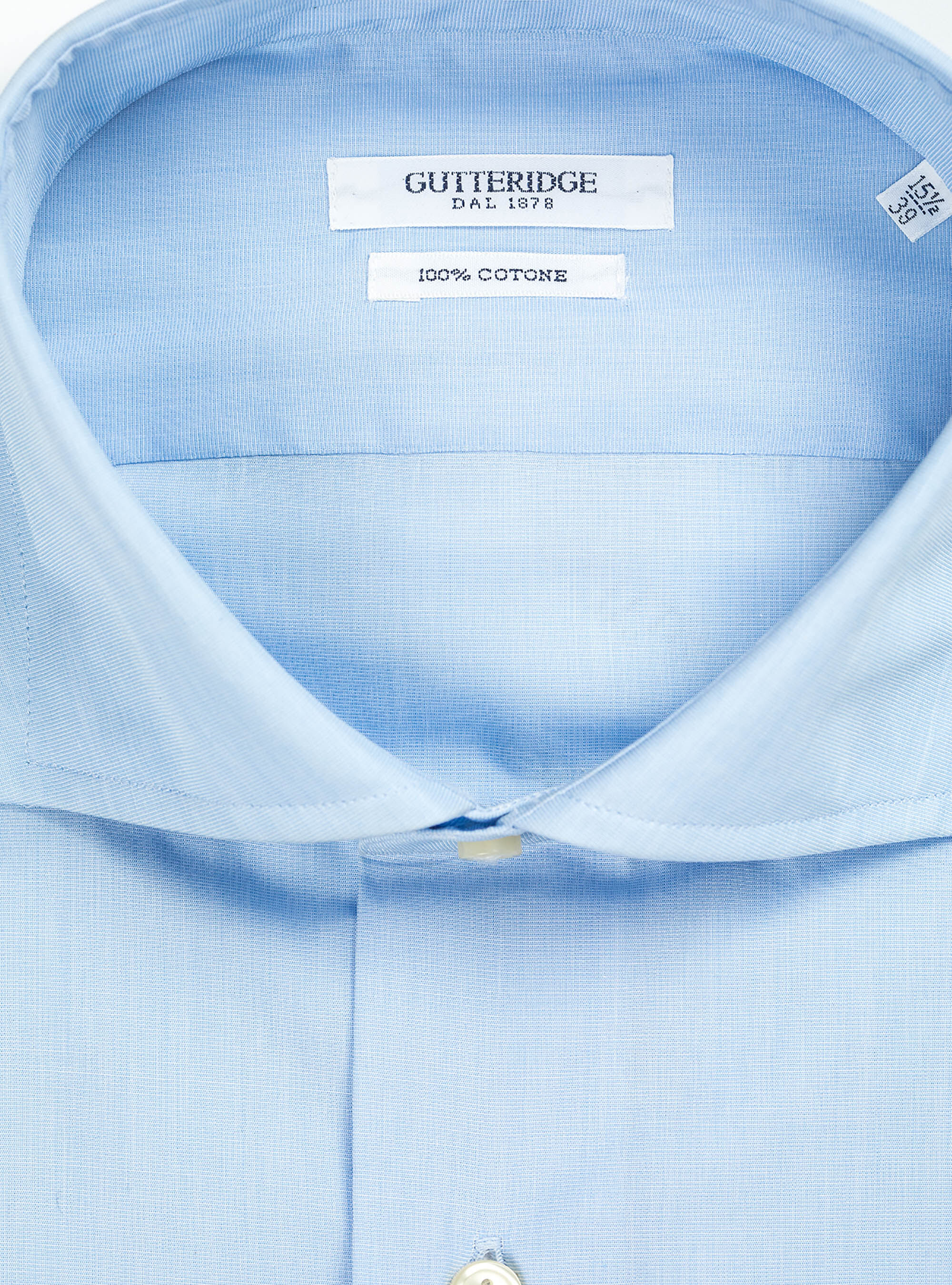 Camicia con collo francese in fil a fil, CELESTE